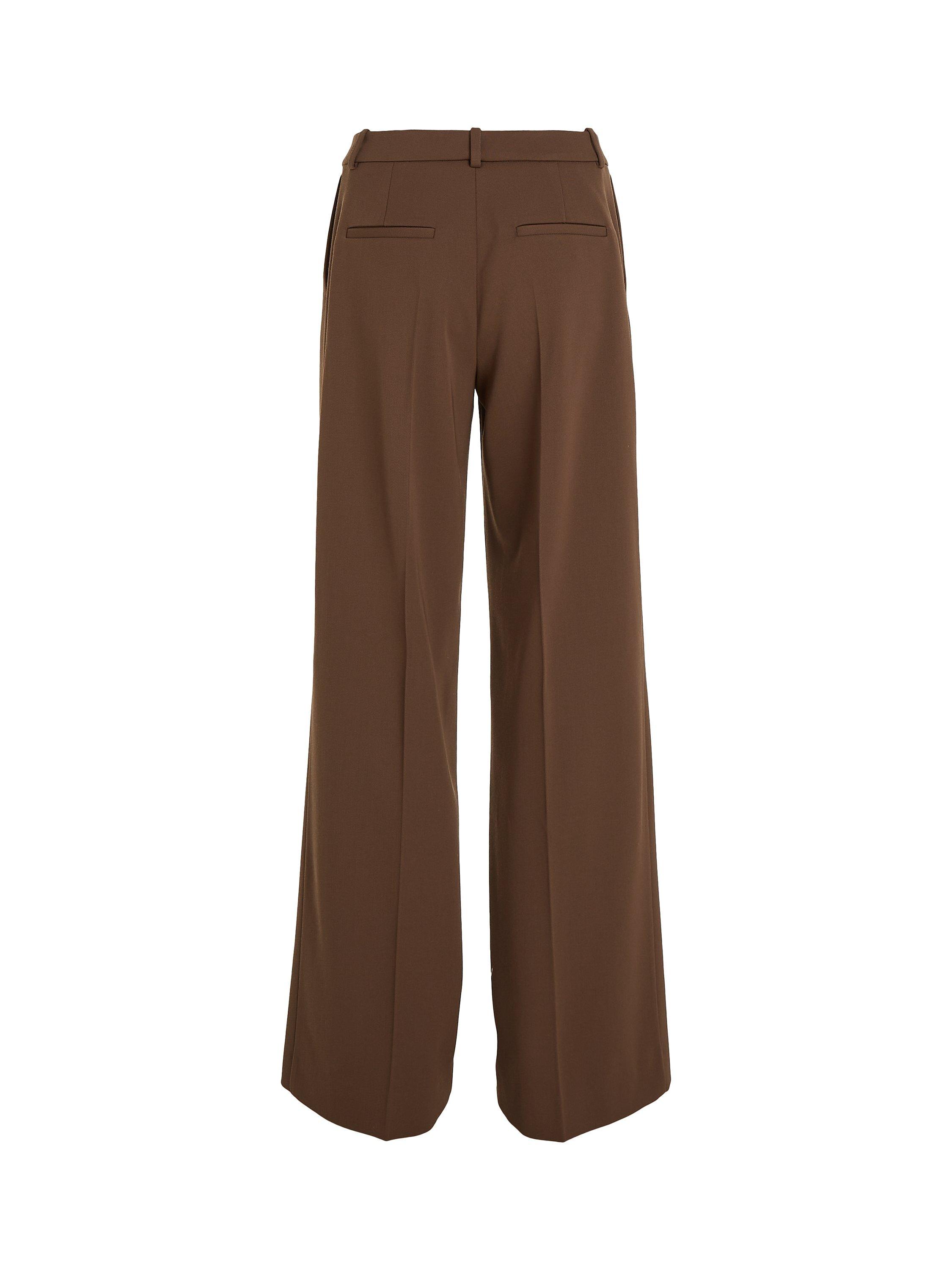 Product image 5 of 6, which shows Calvin Klein Wool Twill Wide Leg Trousers, Brown, 10