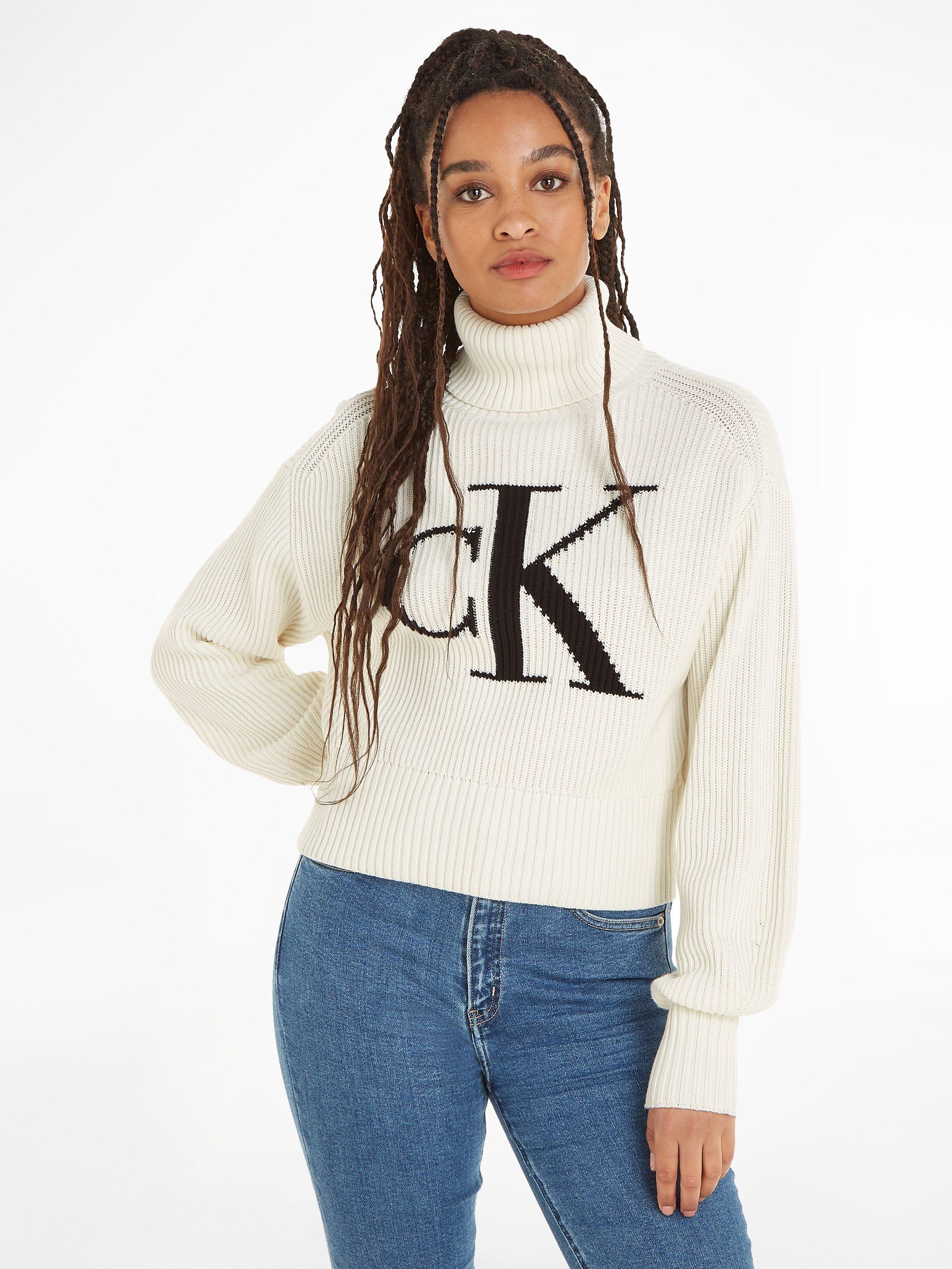 Calvin Klein Jeans Monologo Loose Cotton Jumper, Ivory