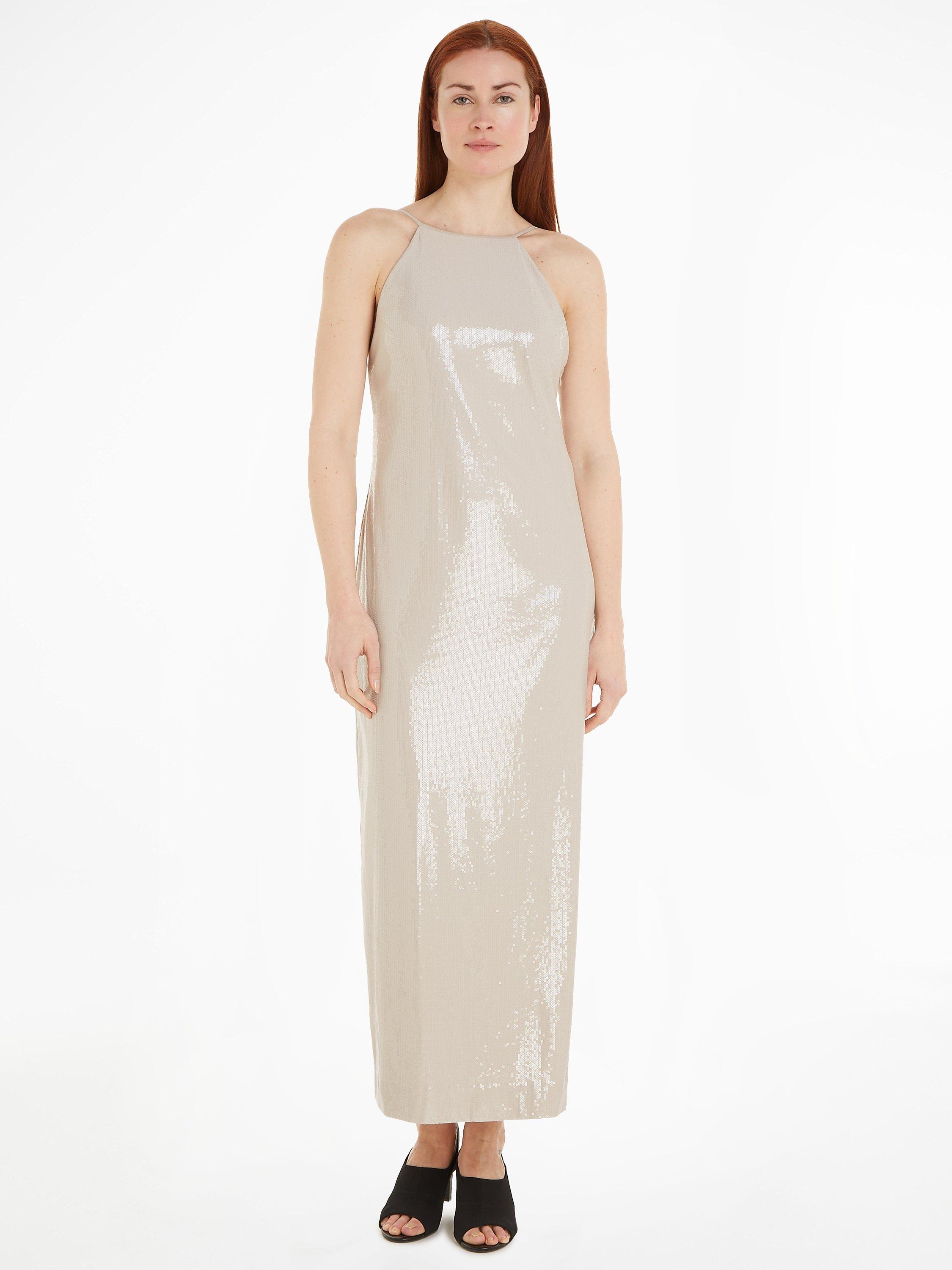 Calvin Klein Sequin Halterneck Maxi Dress, Chateau Gray