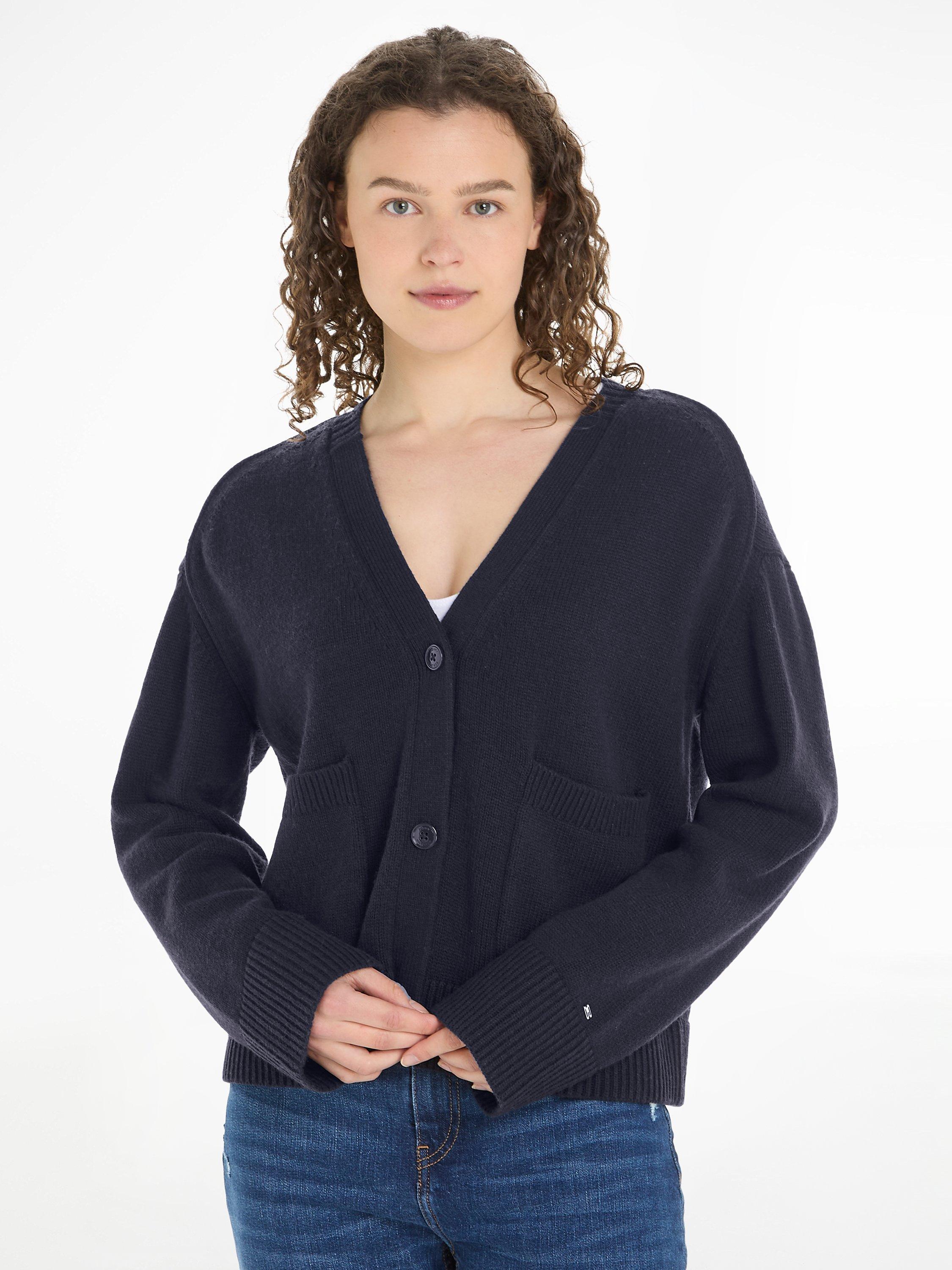 Tommy Hilfiger V Neck Wool Blend Cardigan, Desert Sky