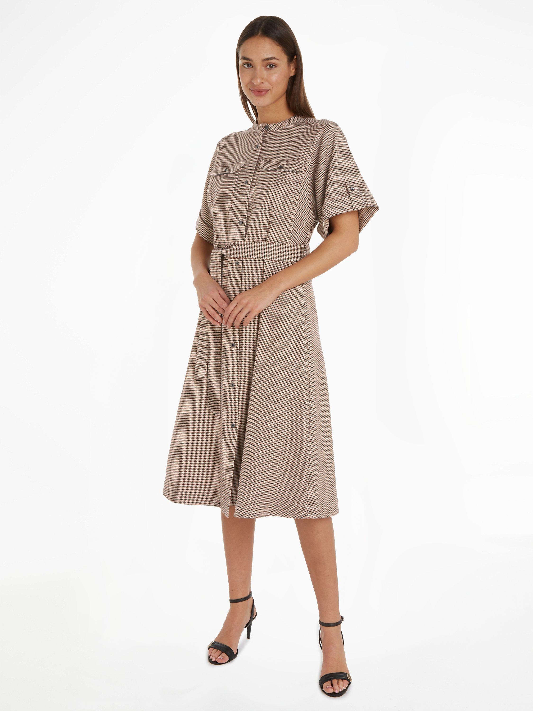 Tommy Hilfiger Tommy Tie Waist Shirt Dress, Houndstooth Rouge