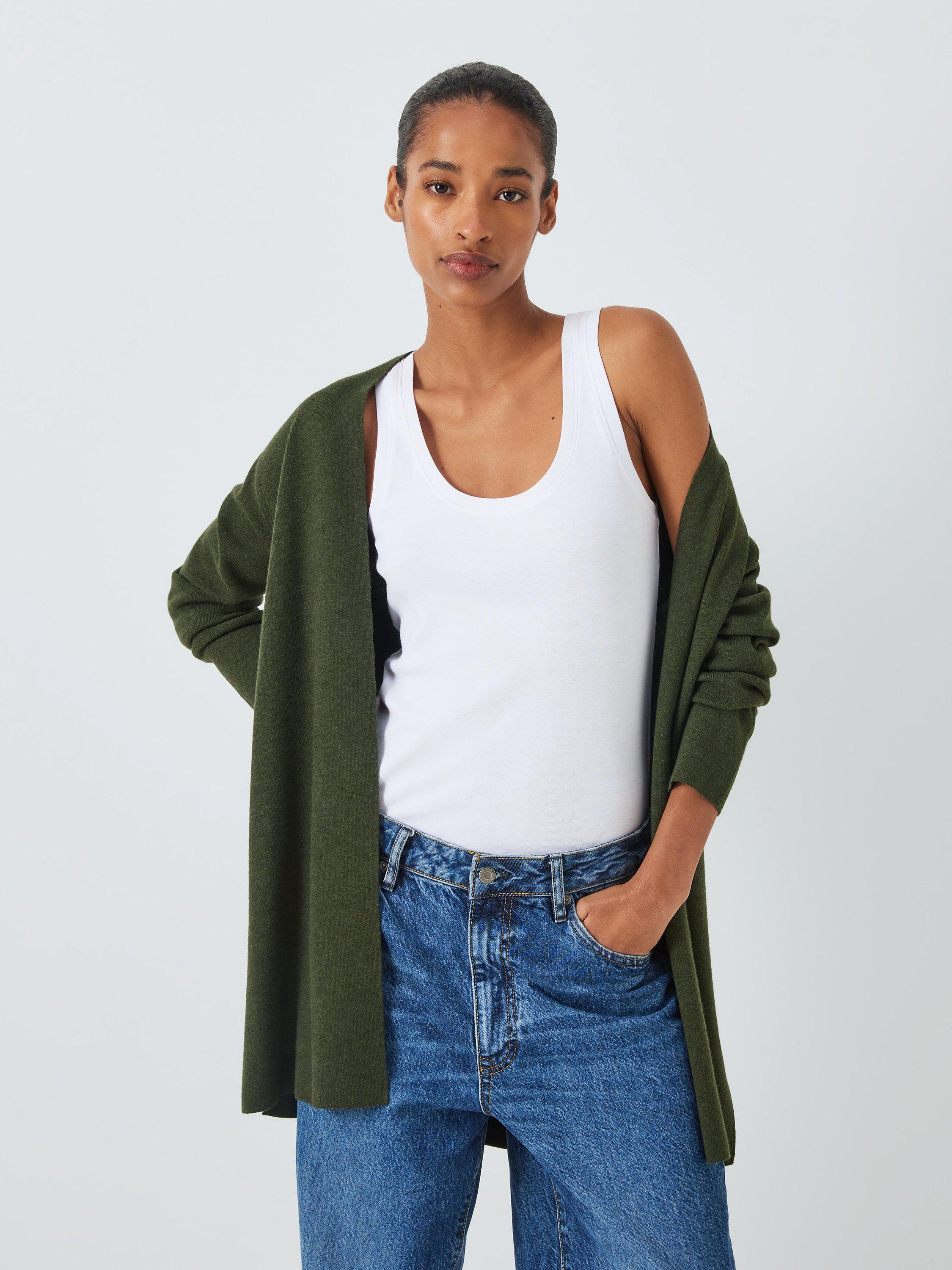 John Lewis Edge Longline Cardigan, Khaki, 20