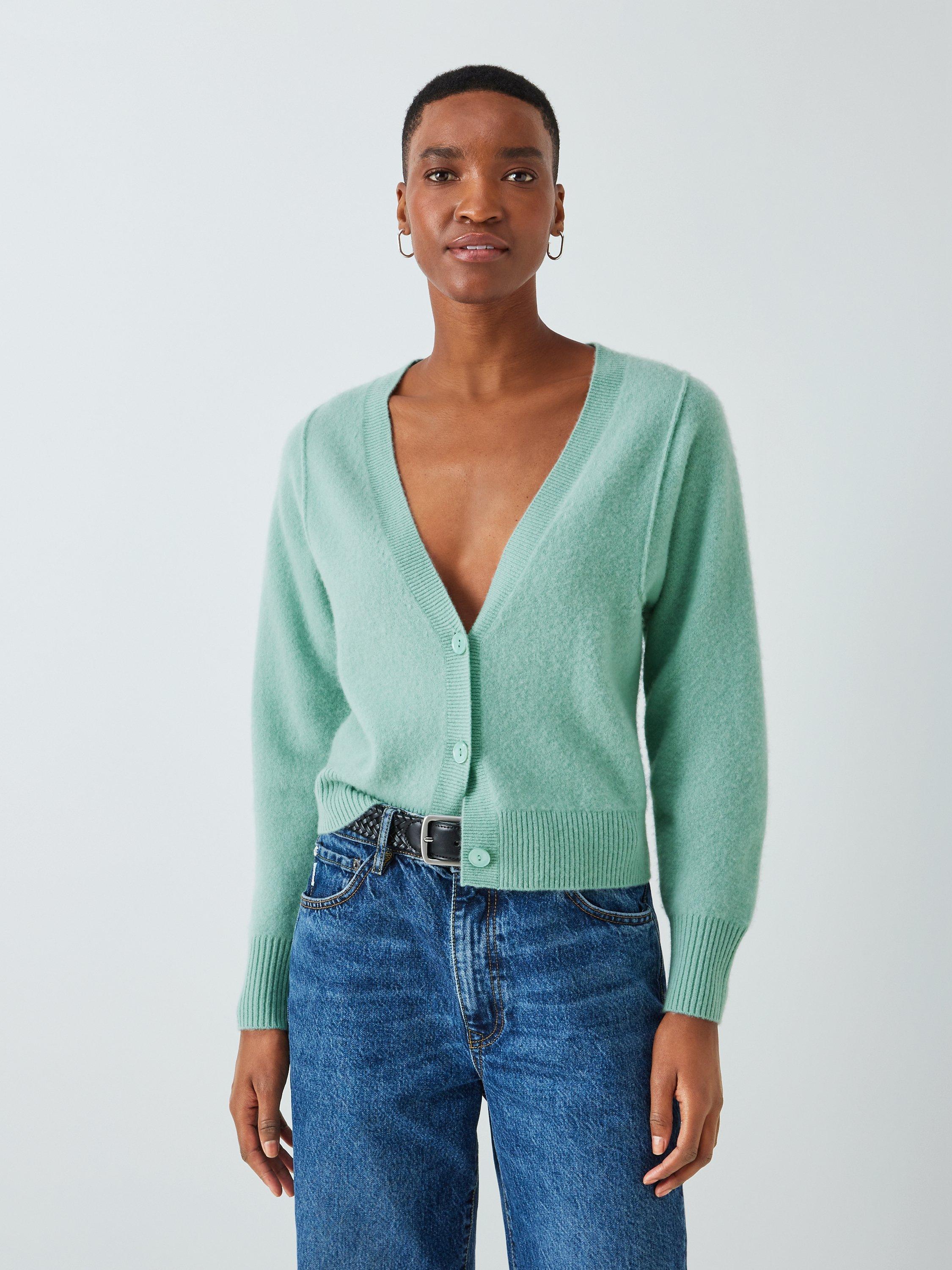 John Lewis Cashmere Insert Sleeve Cardigan, Green