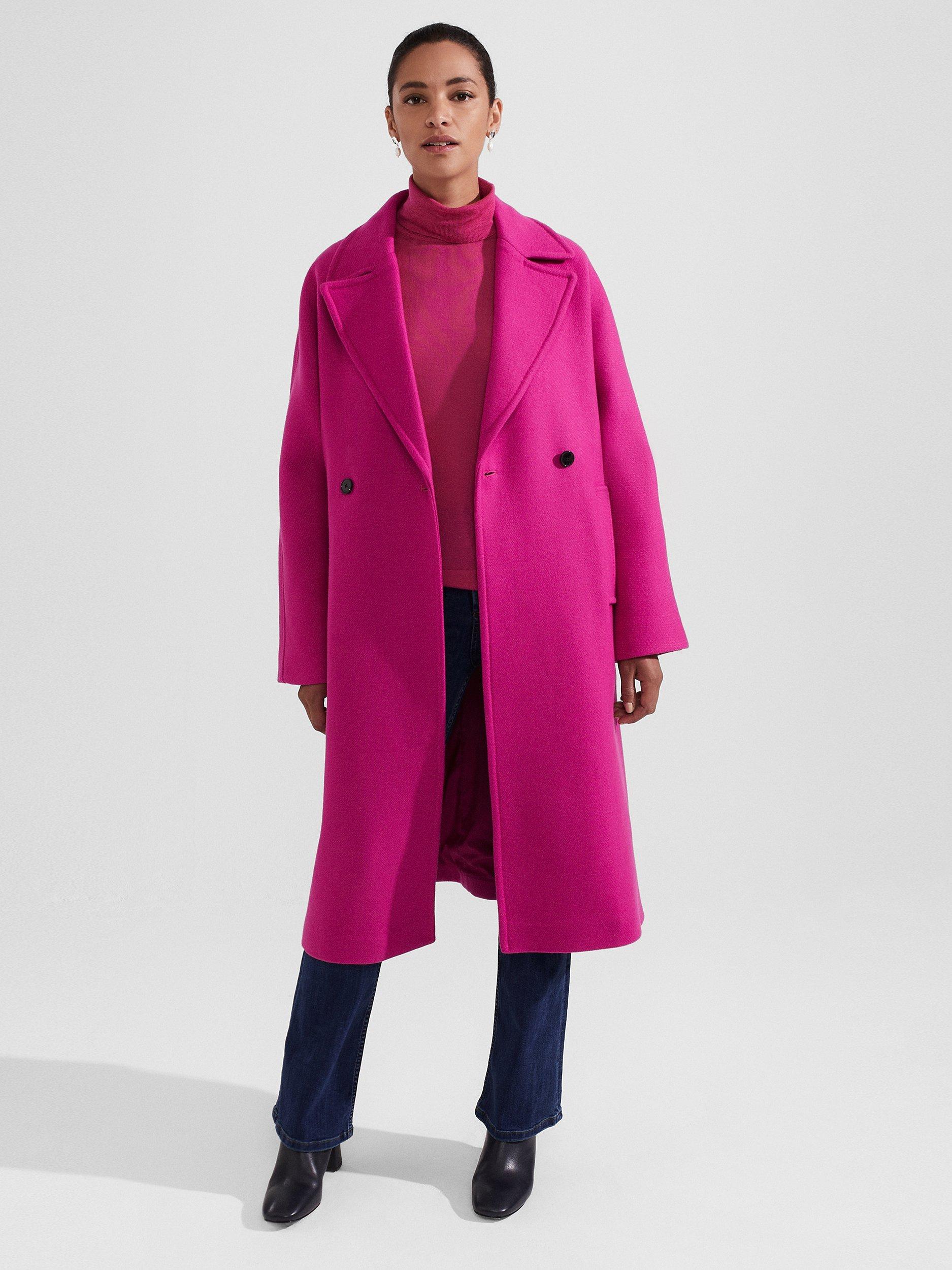 Hobbs Carine Wool Blend Relaxed Fit Coat Bright Pink