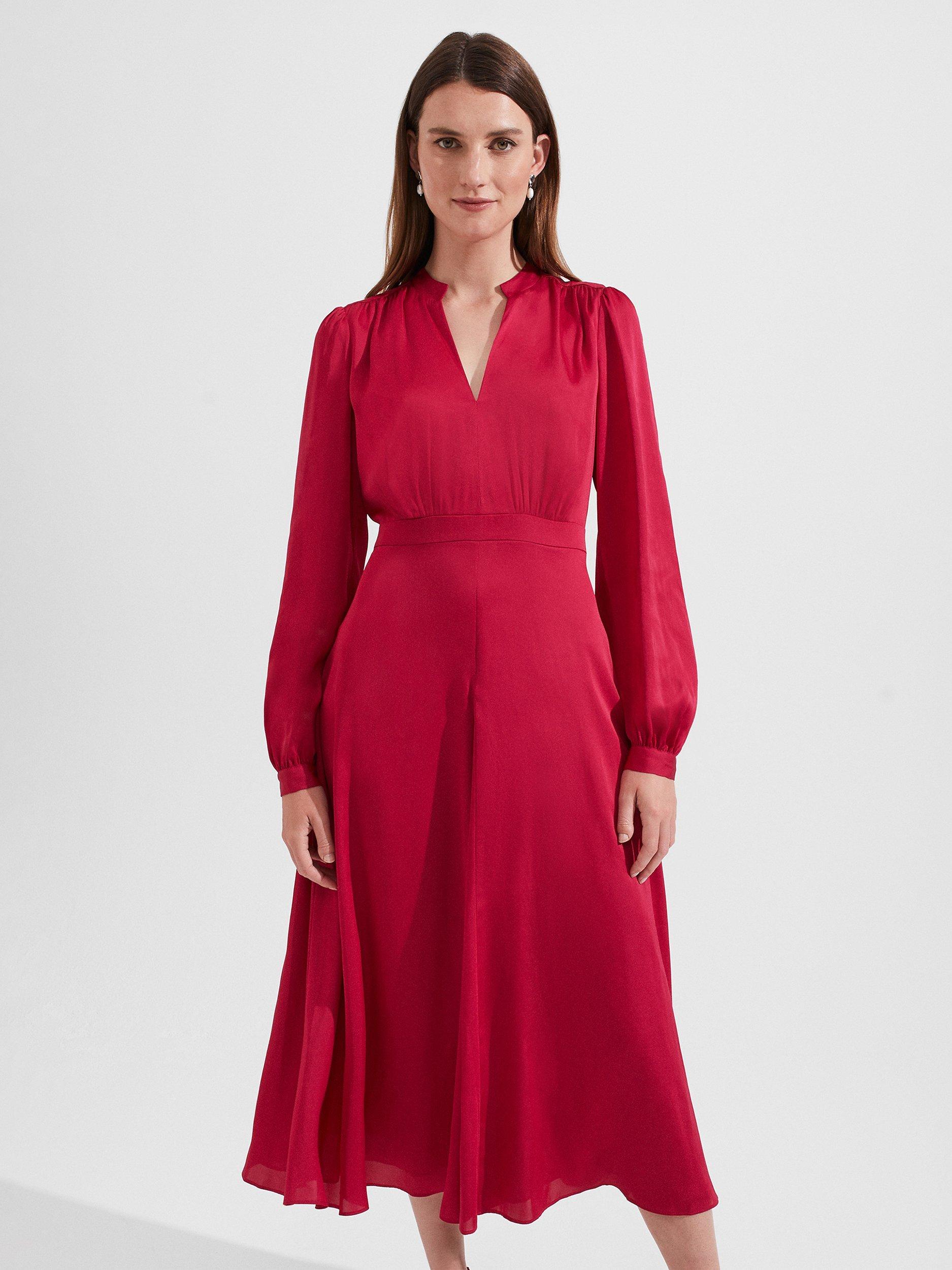 Hobbs Petite Ivanna Midi Dress, Jam Pink