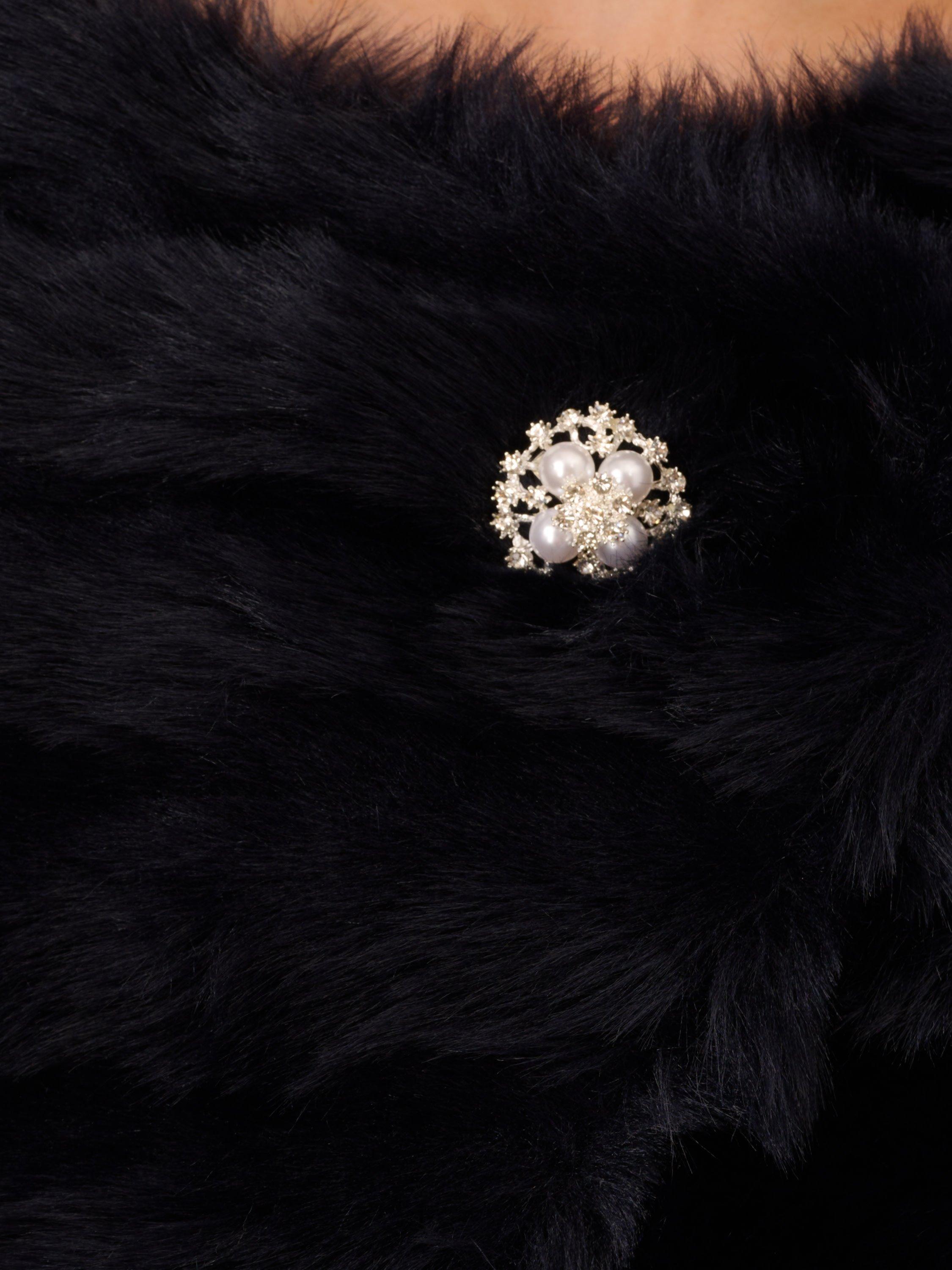 Product image 4 of 7, which shows Adrianna Papell Faux Fur Brooch Cover Up, Midnight, XS