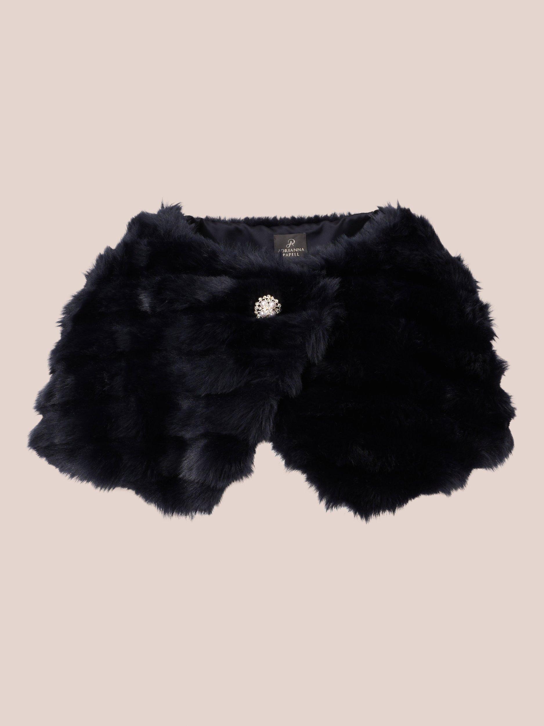 Product image 5 of 7, which shows Adrianna Papell Faux Fur Brooch Cover Up, Midnight, XS