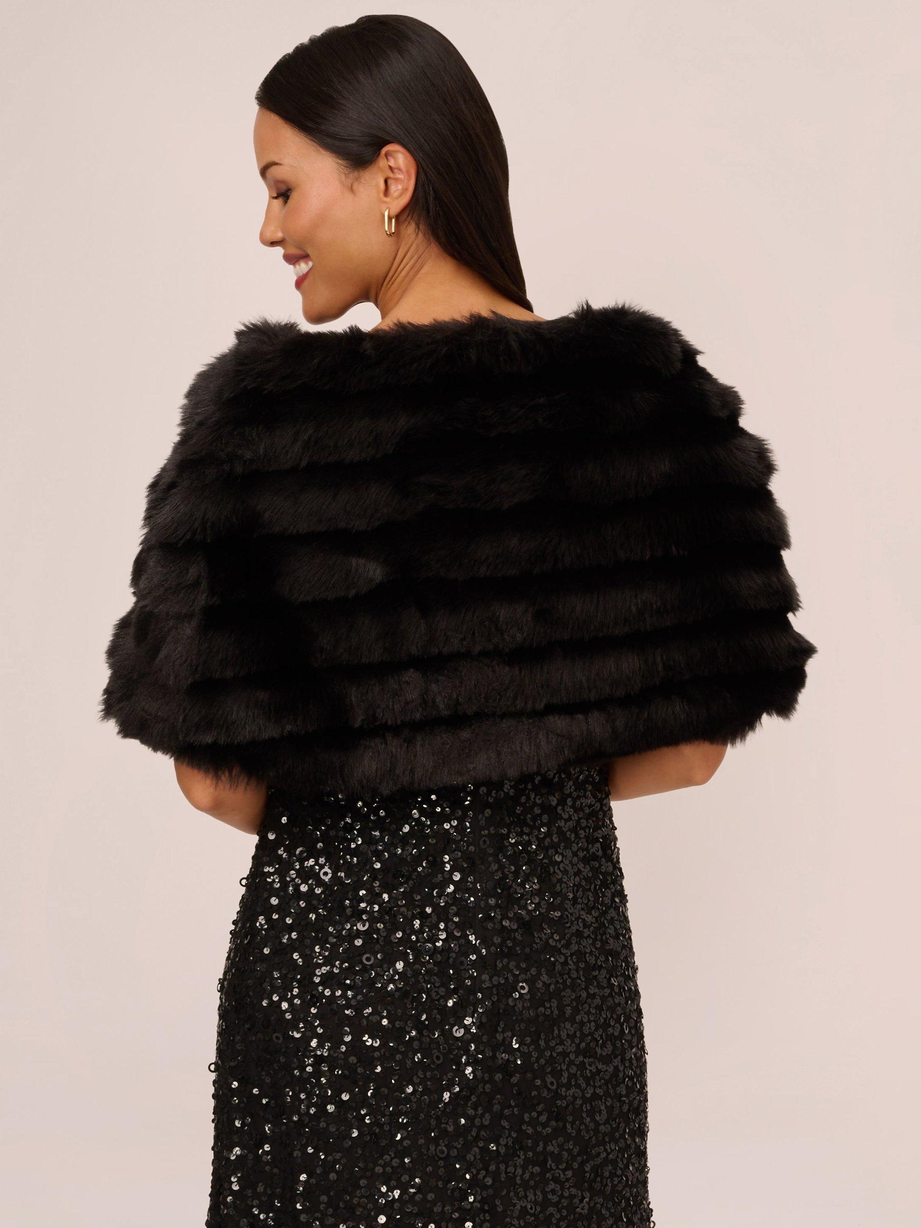 Product image 2 of 7, which shows Adrianna Papell Faux Fur Brooch Cover Up, Black, XS