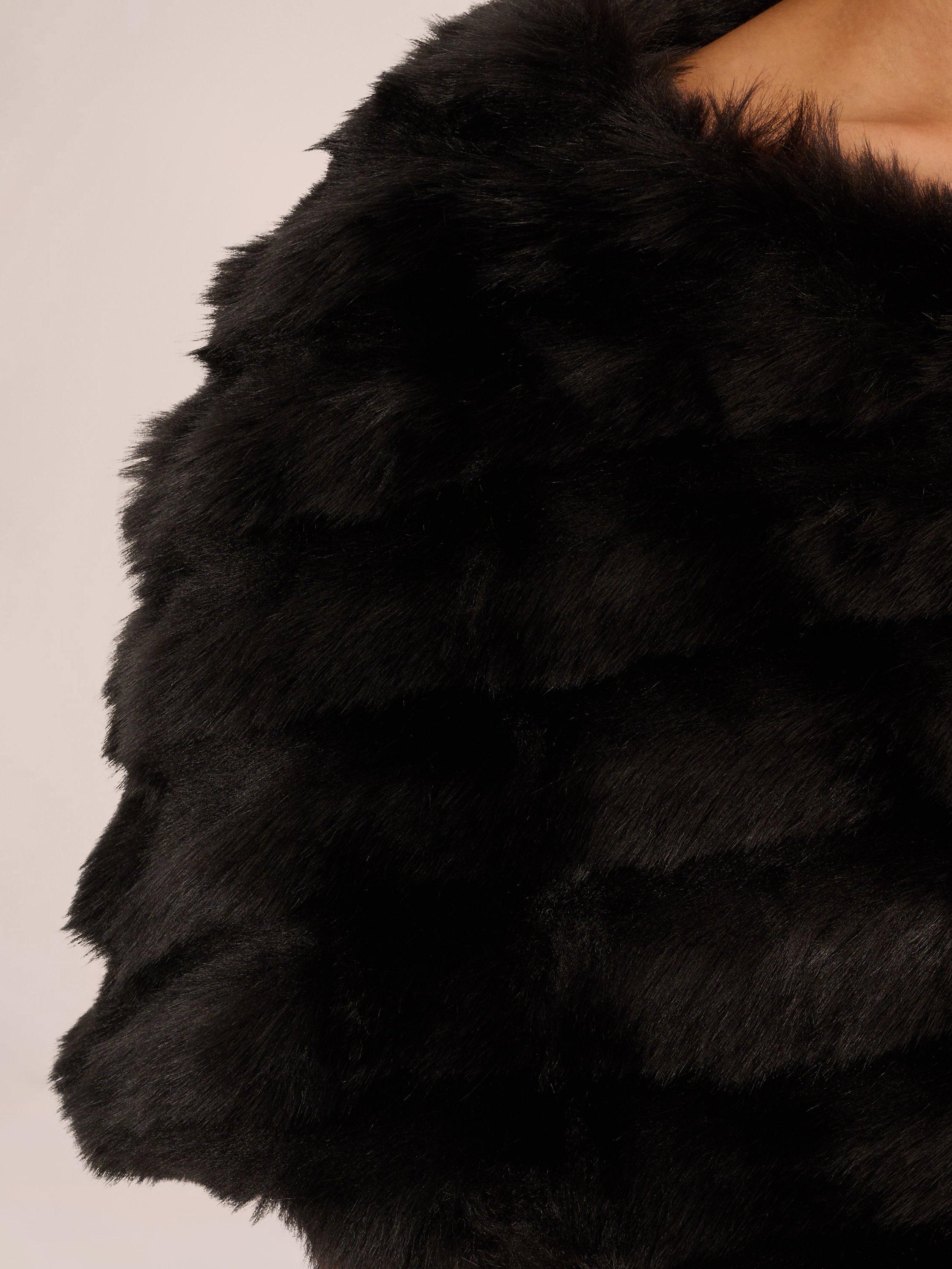Product image 5 of 7, which shows Adrianna Papell Faux Fur Brooch Cover Up, Black, XS