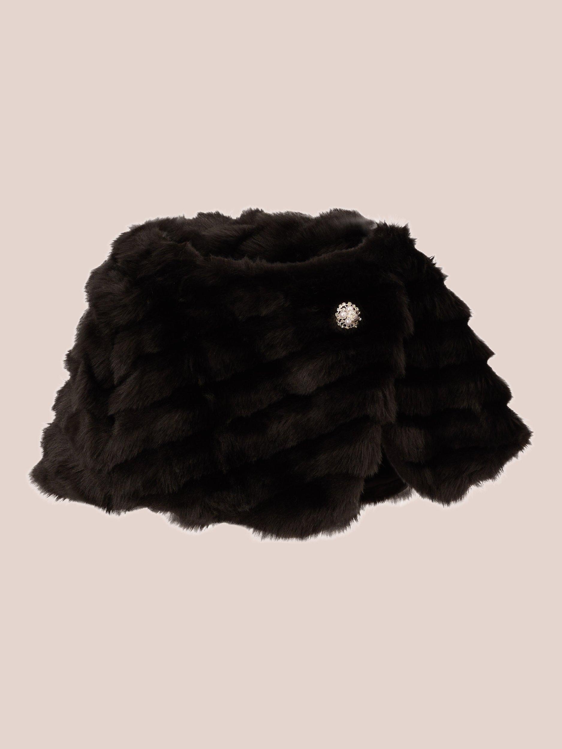Product image 6 of 7, which shows Adrianna Papell Faux Fur Brooch Cover Up, Black, XS