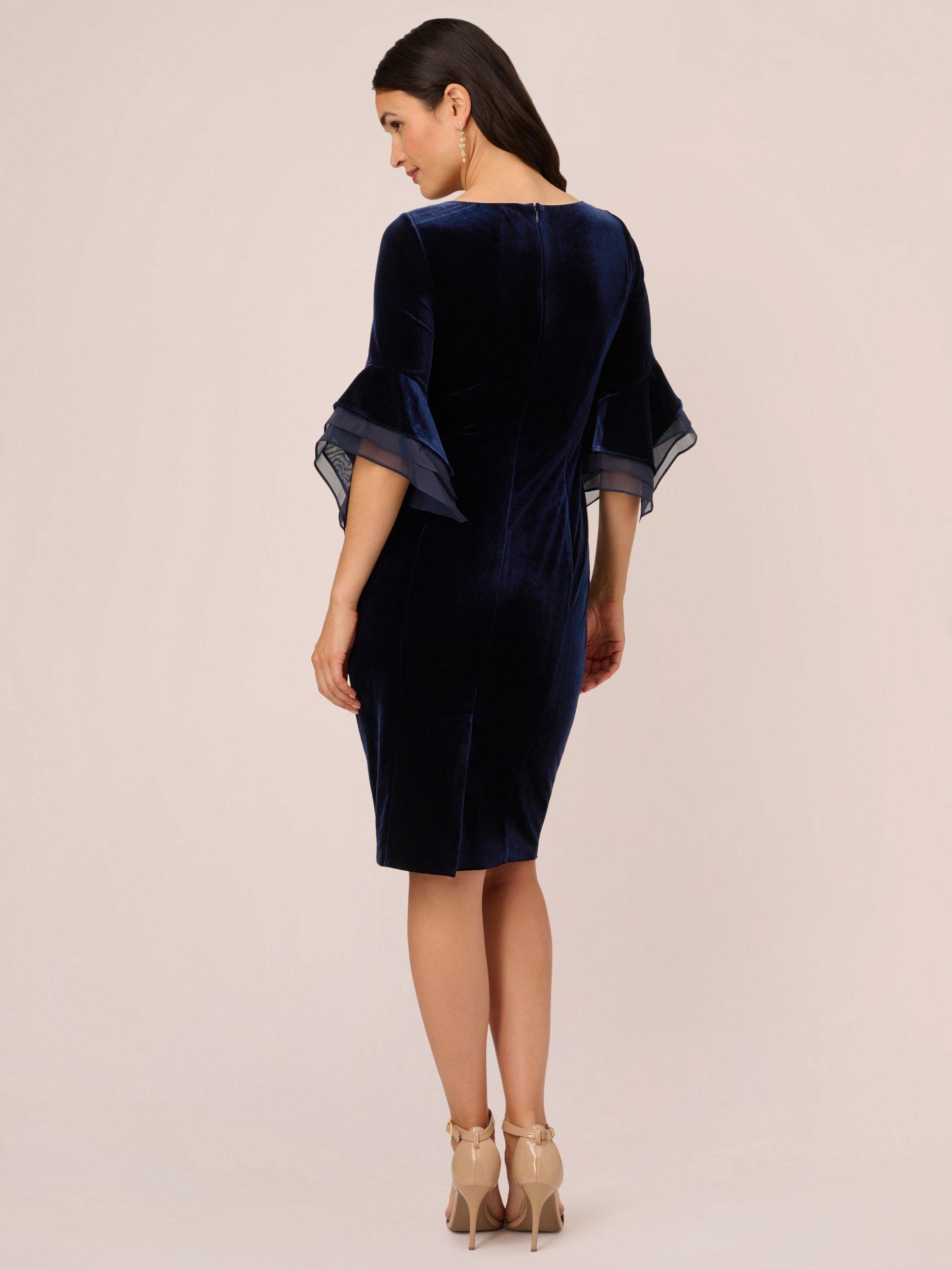 Product image 3 of 5, which shows Adrianna Papell Velvet Bell Sleeve Dress, Midnight, 12