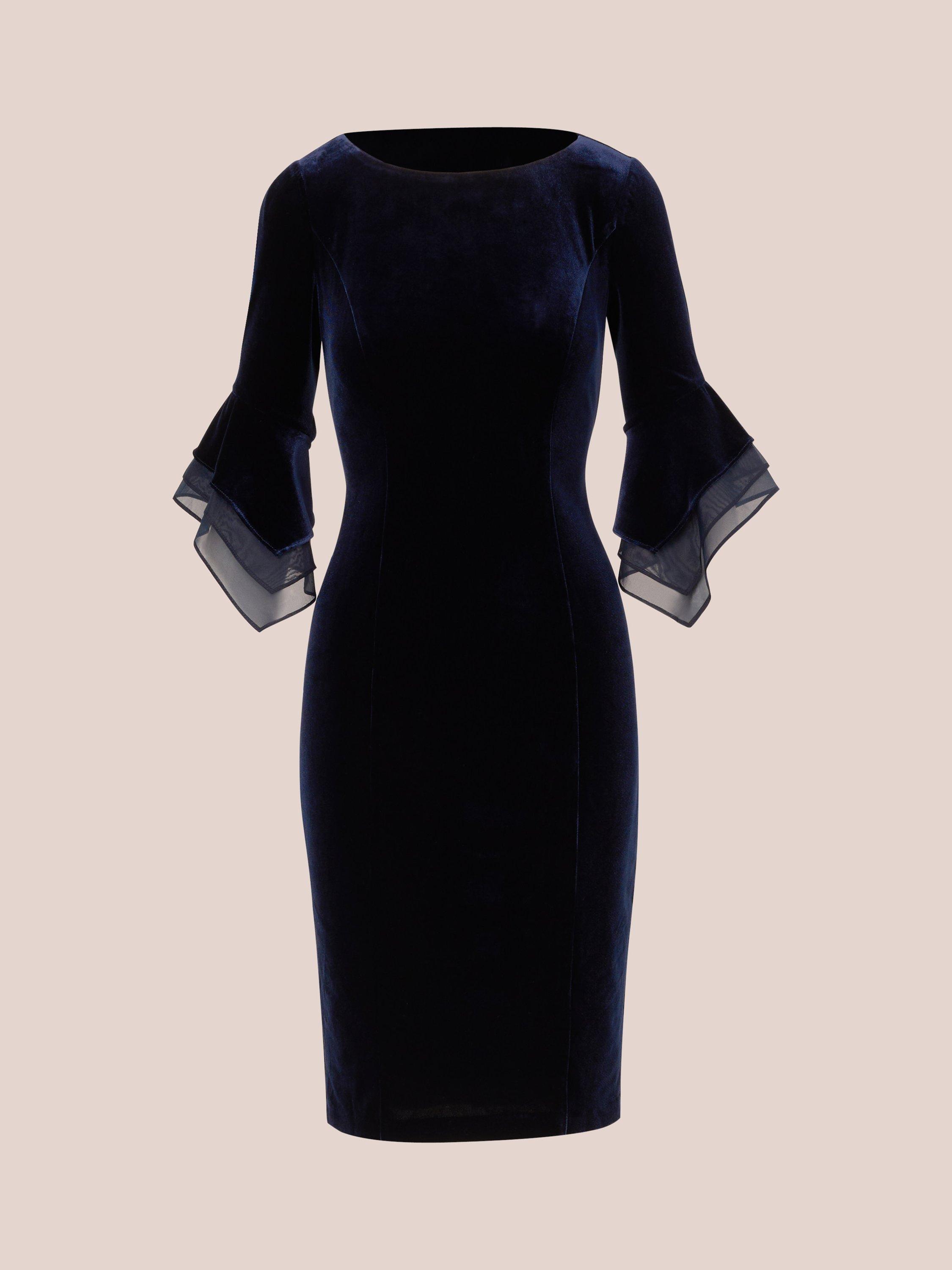 Product image 5 of 5, which shows Adrianna Papell Velvet Bell Sleeve Dress, Midnight, 12