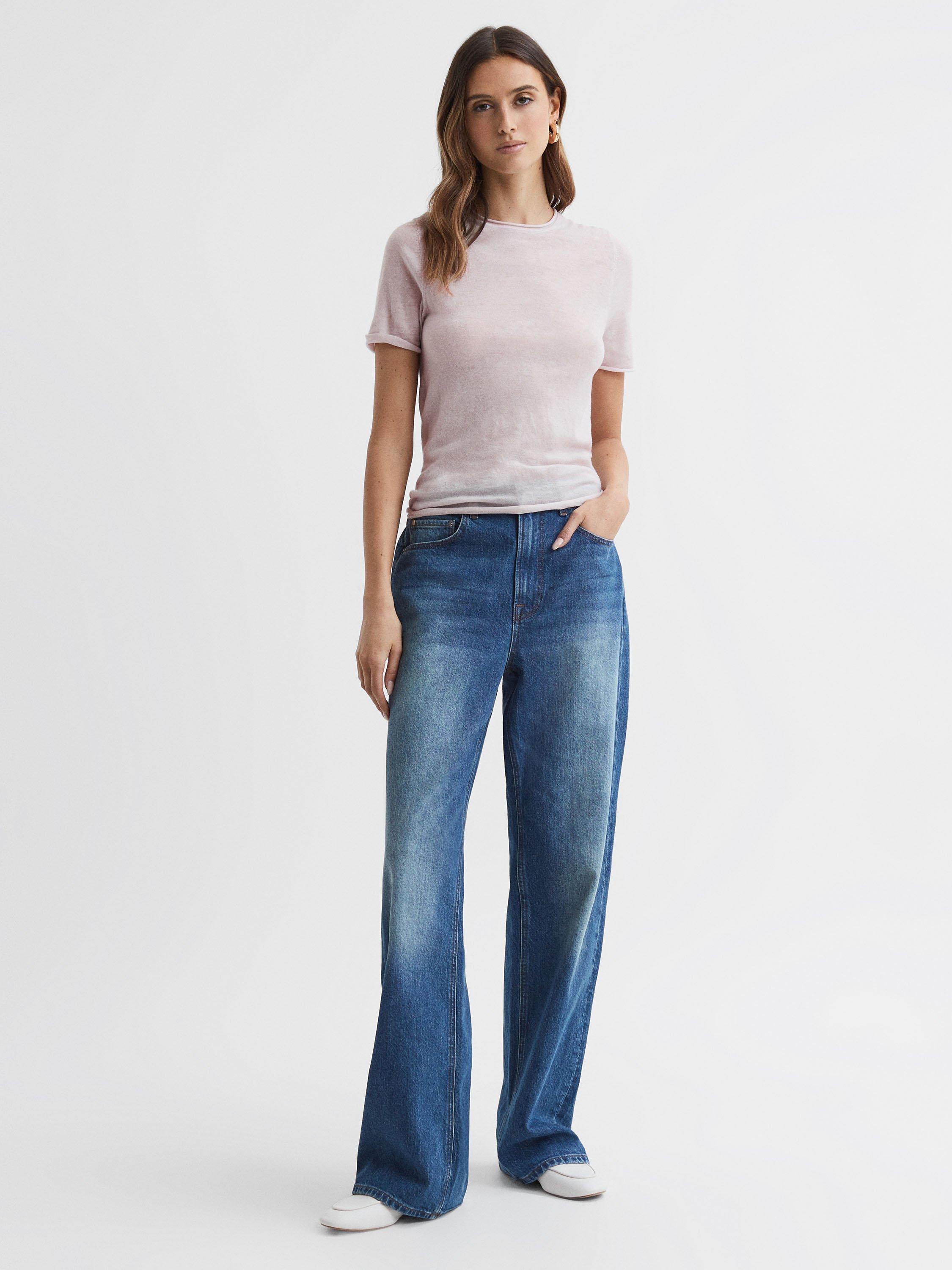 Reiss Alicia Fine Knit Wool Short Sleeve Jumper, Neutral, XS