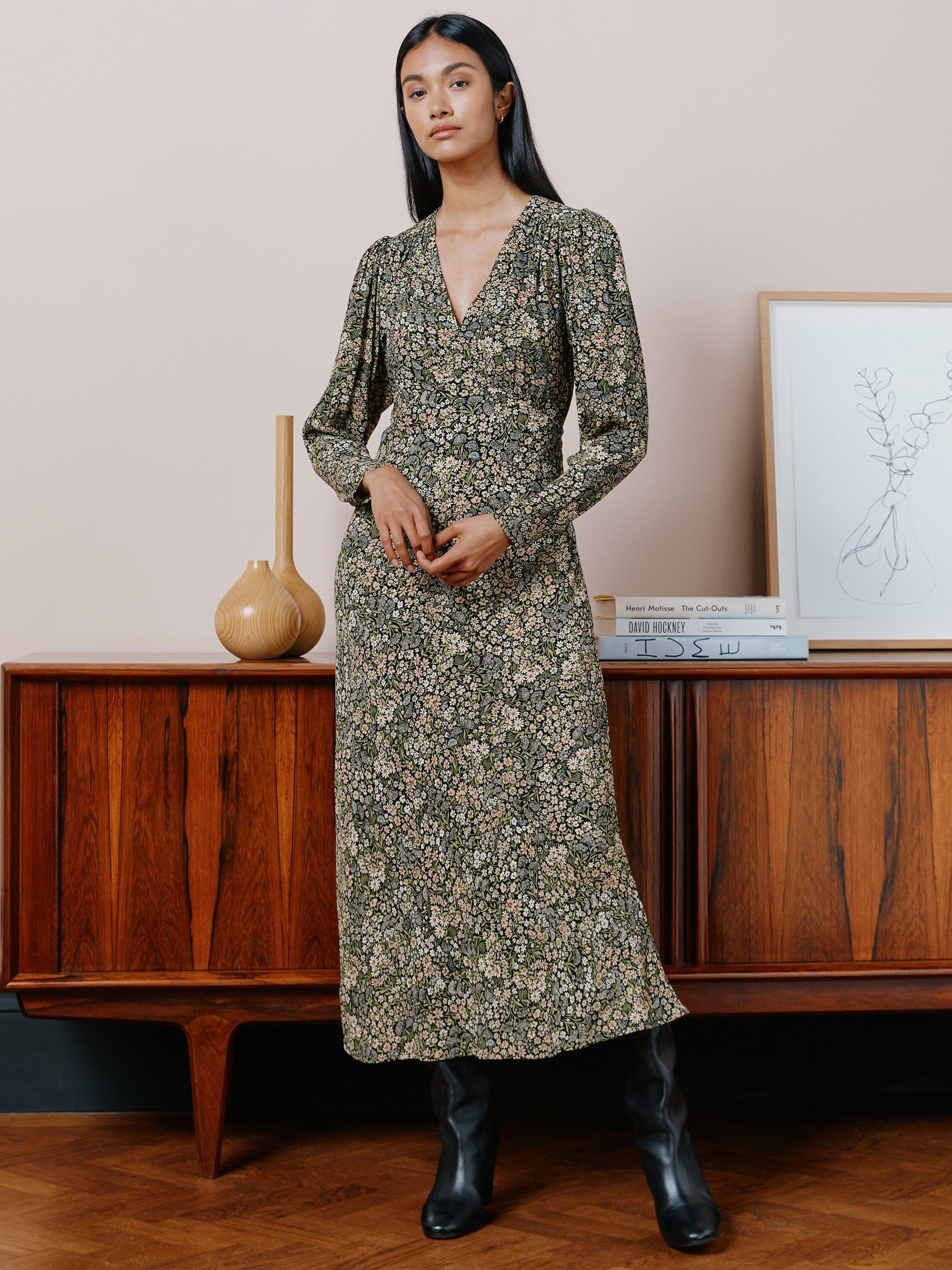 Albaray Winter Meadow Print Midi Dress, Green