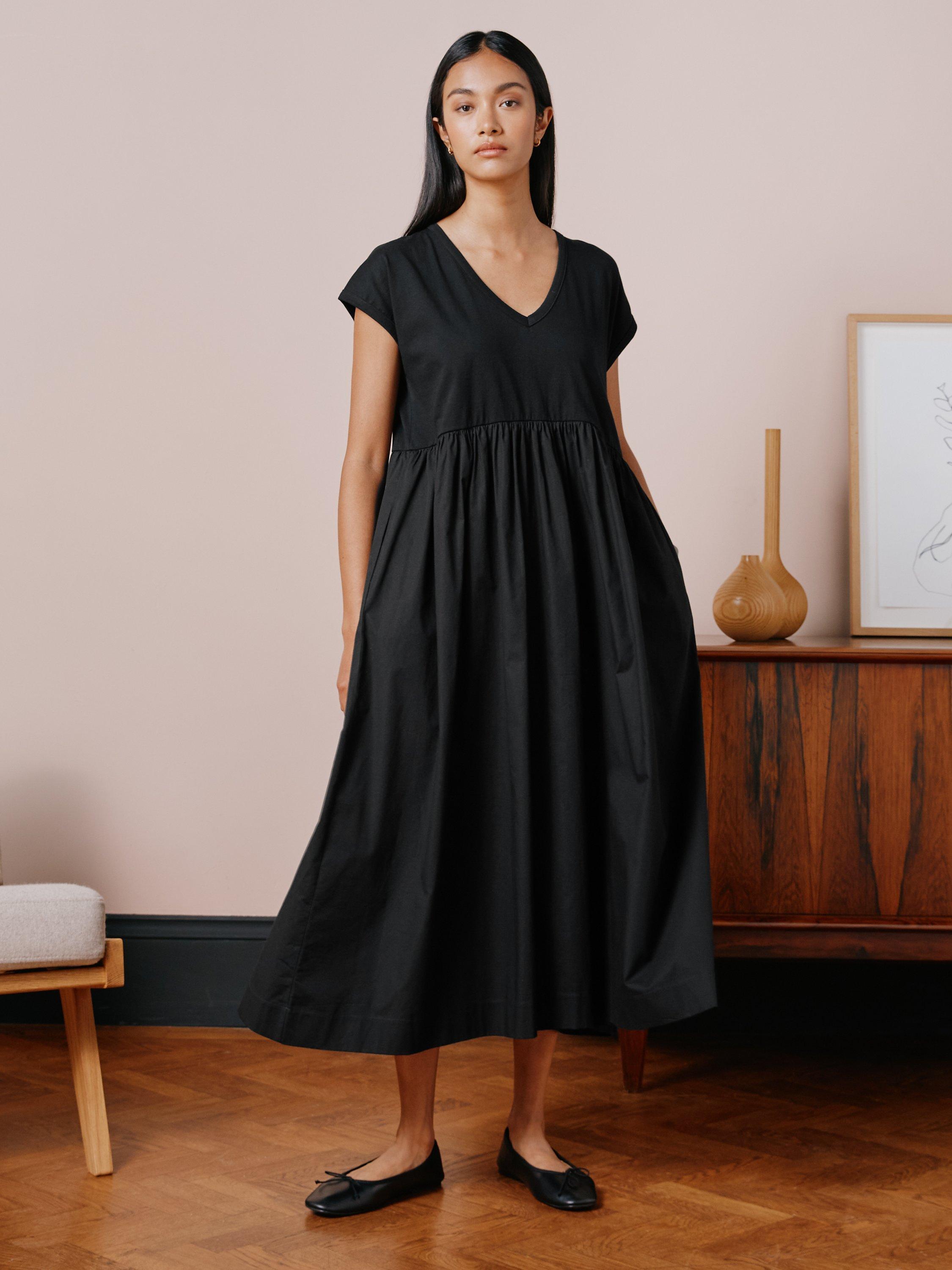 Albaray V-Neck Woven Mix Dress, Black