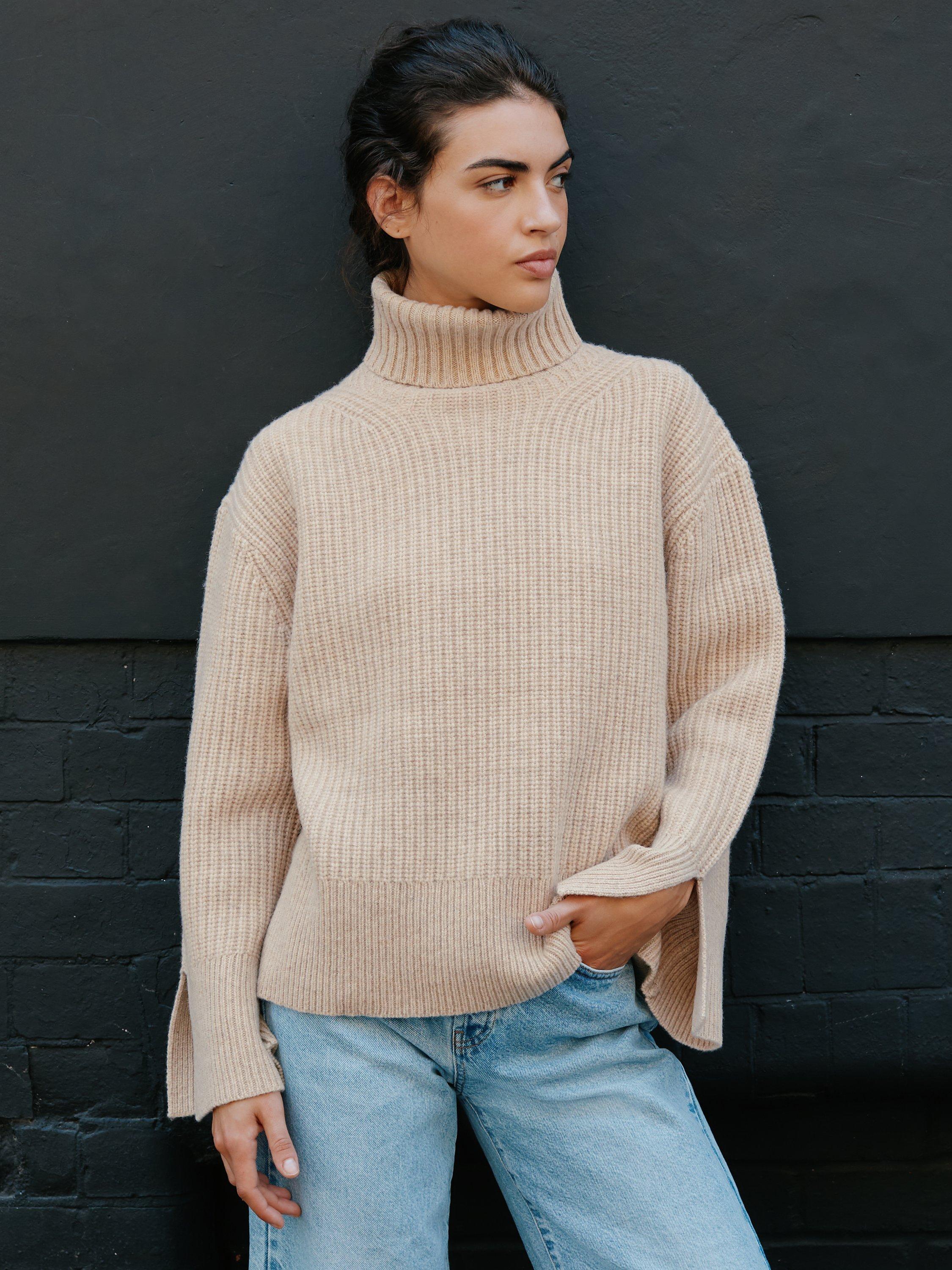 Albaray Merino Wool Roll Neck Jumper, Camel