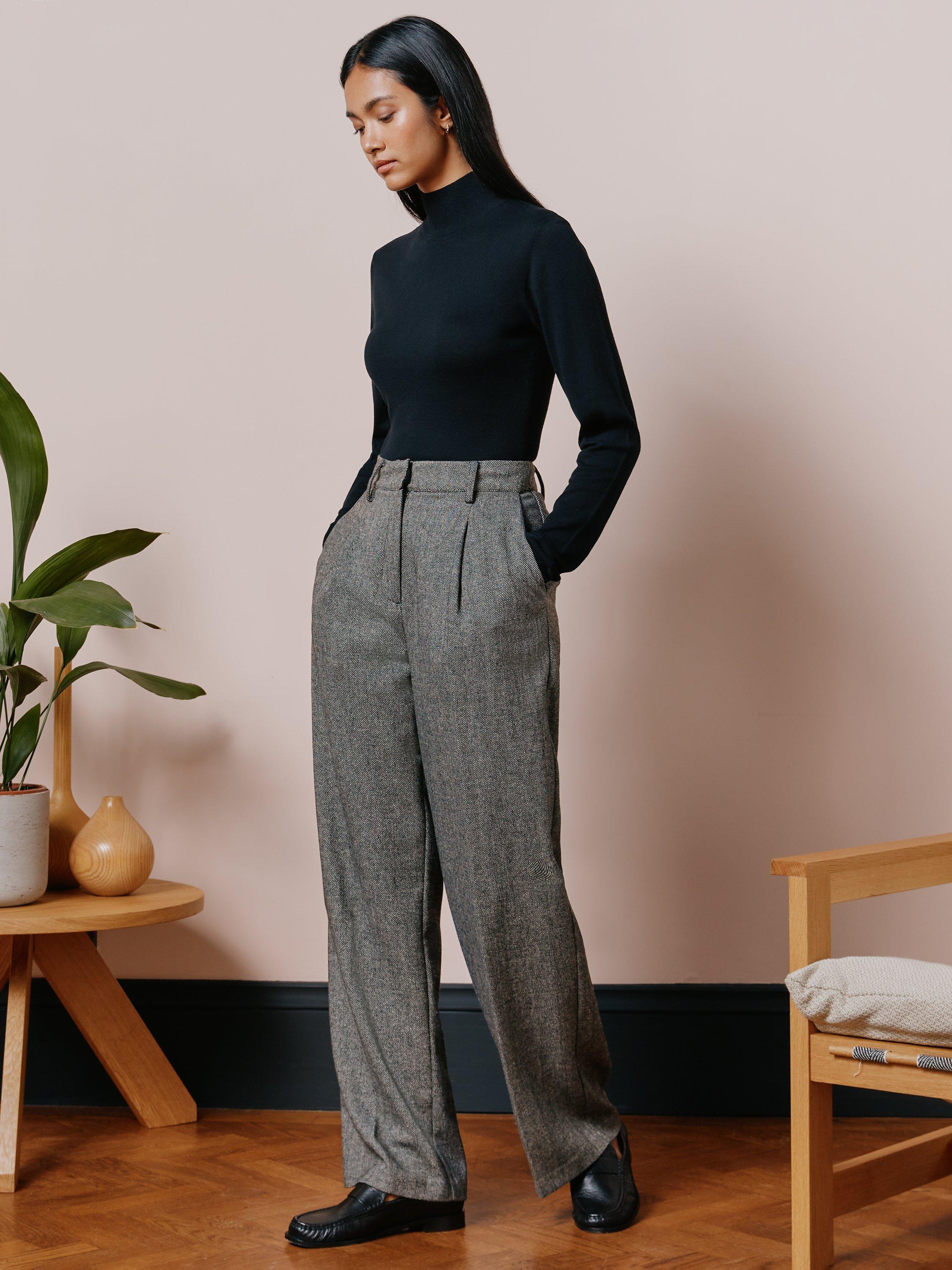 Albaray Wide-Leg Wool Blend Tailored Trousers, Grey