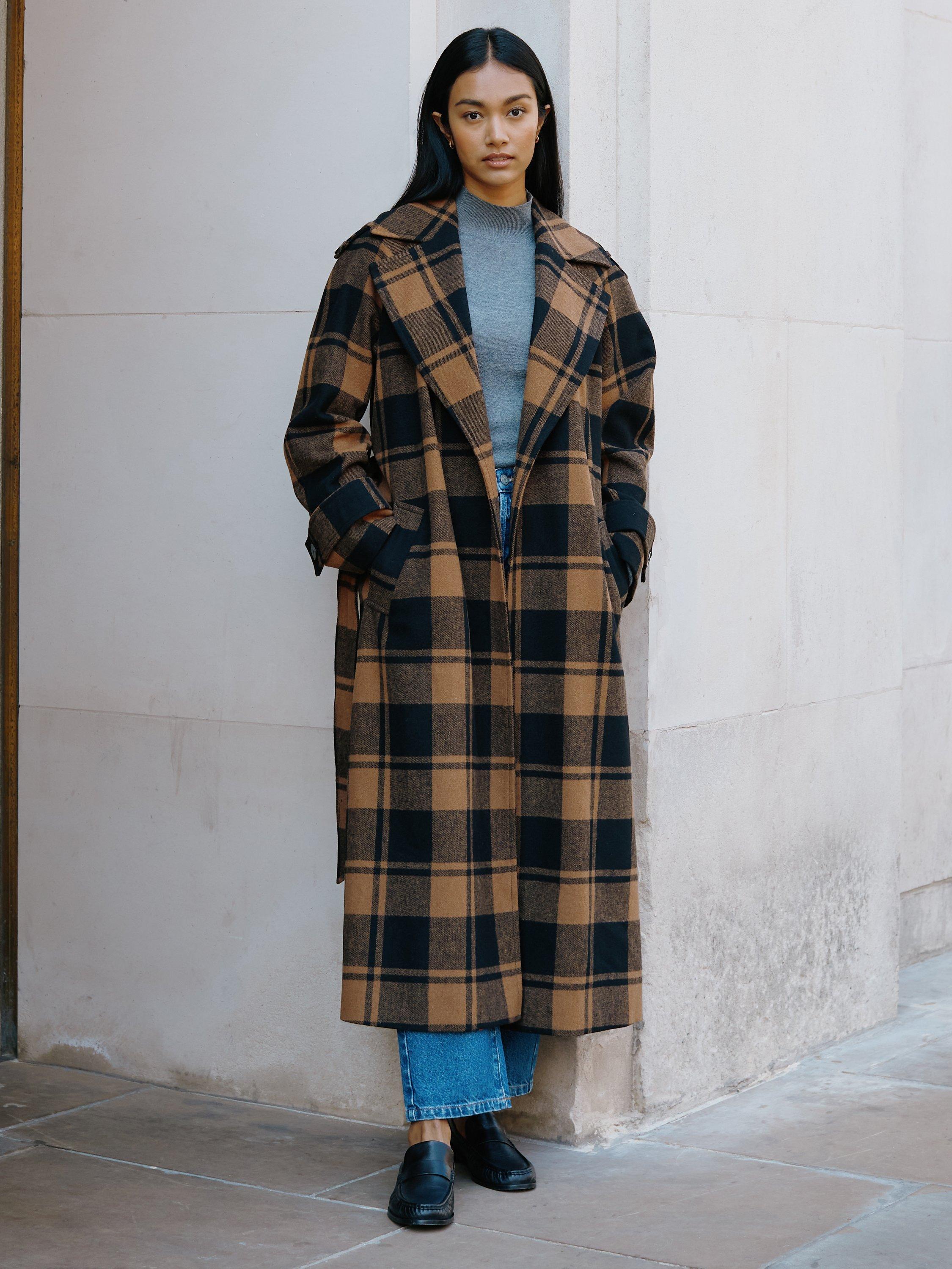 Checked wrap coat best sale