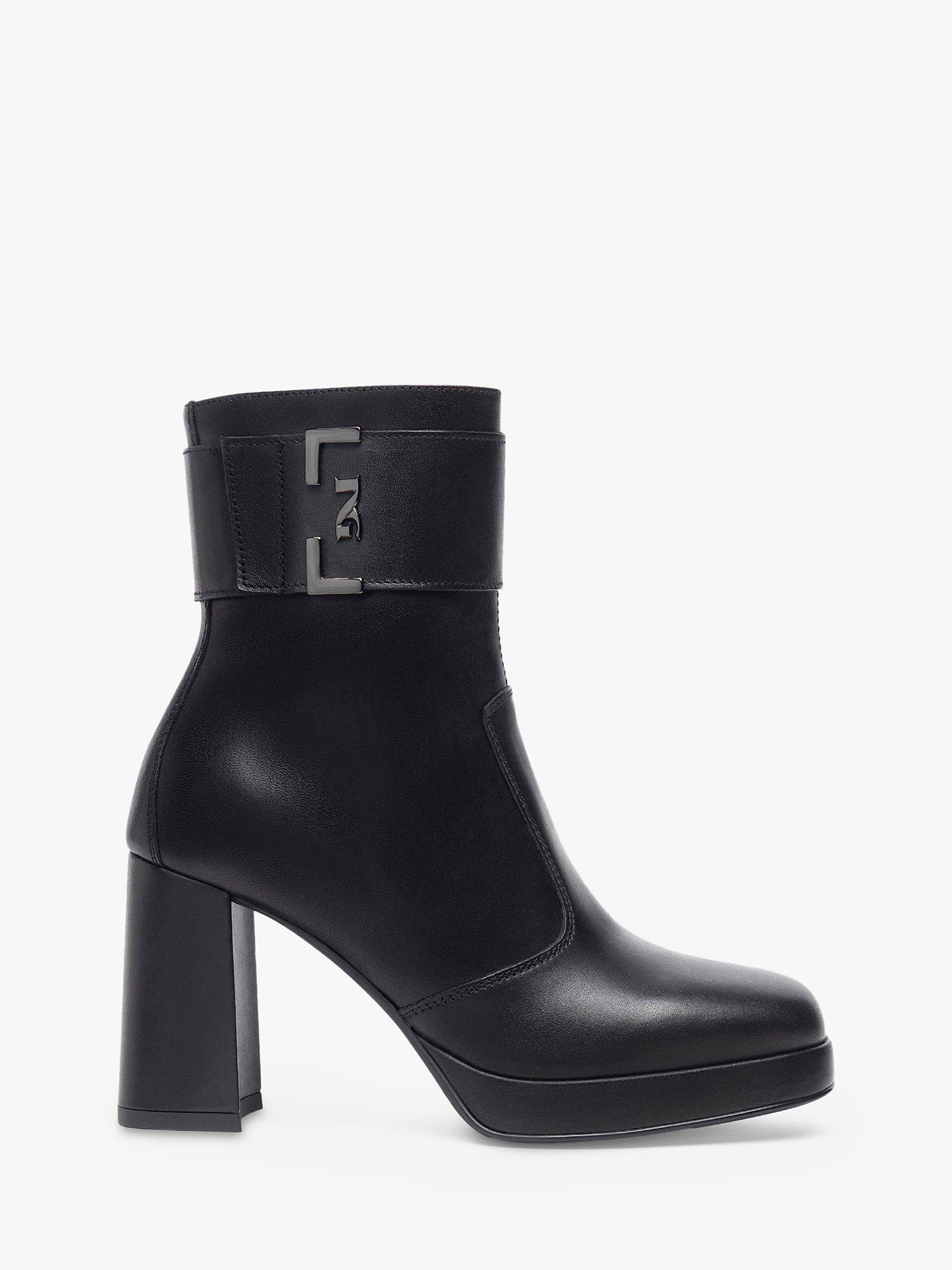 NeroGiardini Leather Platform High Heel Boots, Black