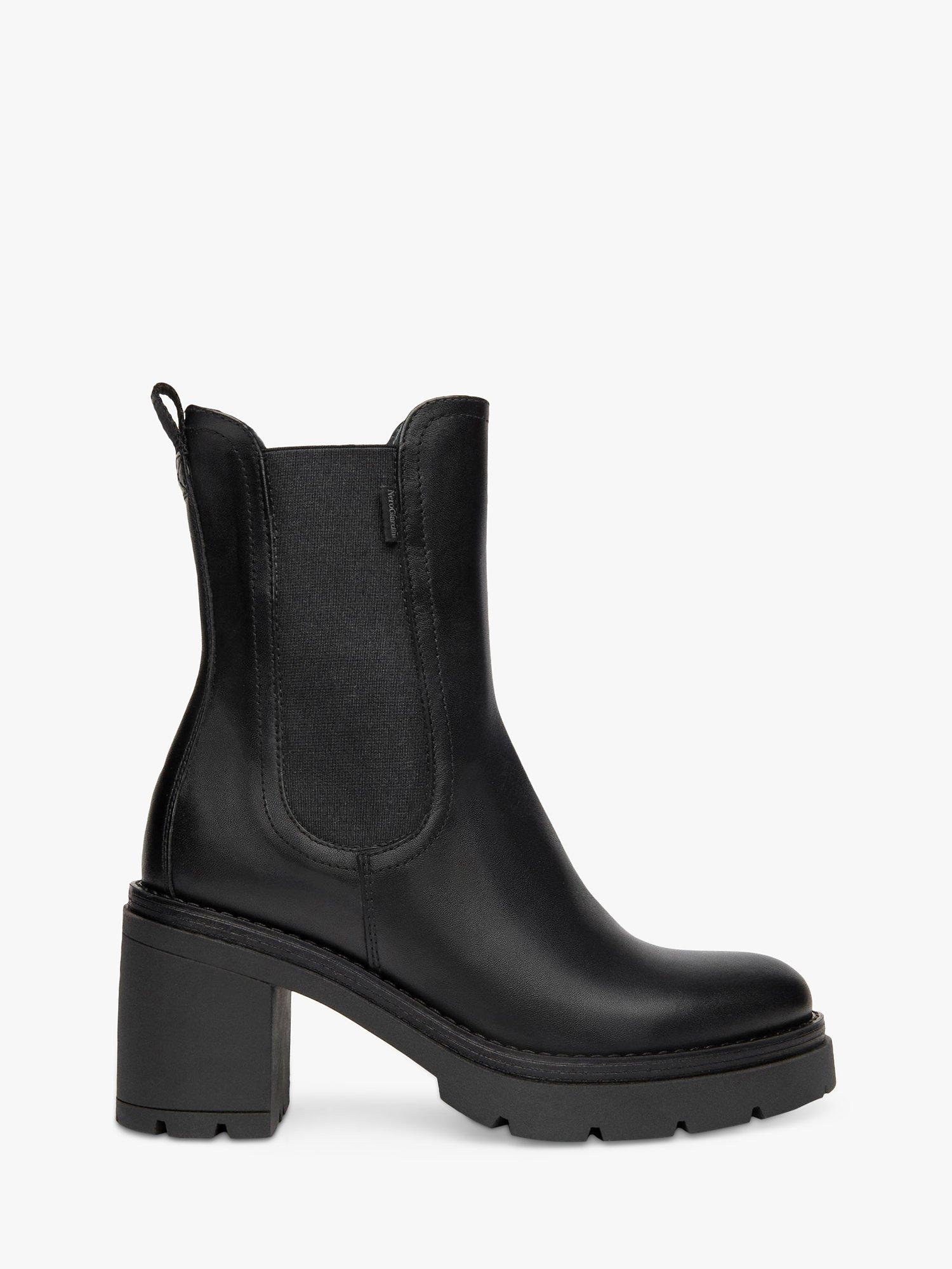 NeroGiardini High Block Heel Leather Chelsea Boots, Black