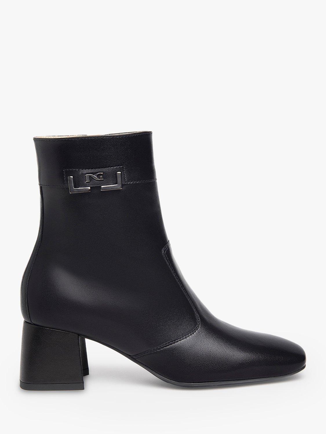 NeroGiardini Elegant Block Heel Leather Ankle Boots, Black