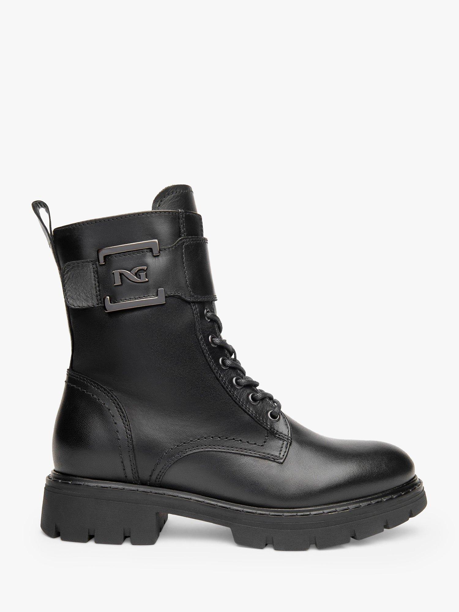 NeroGiardini Chunky Collar Leather Biker Boots, Black