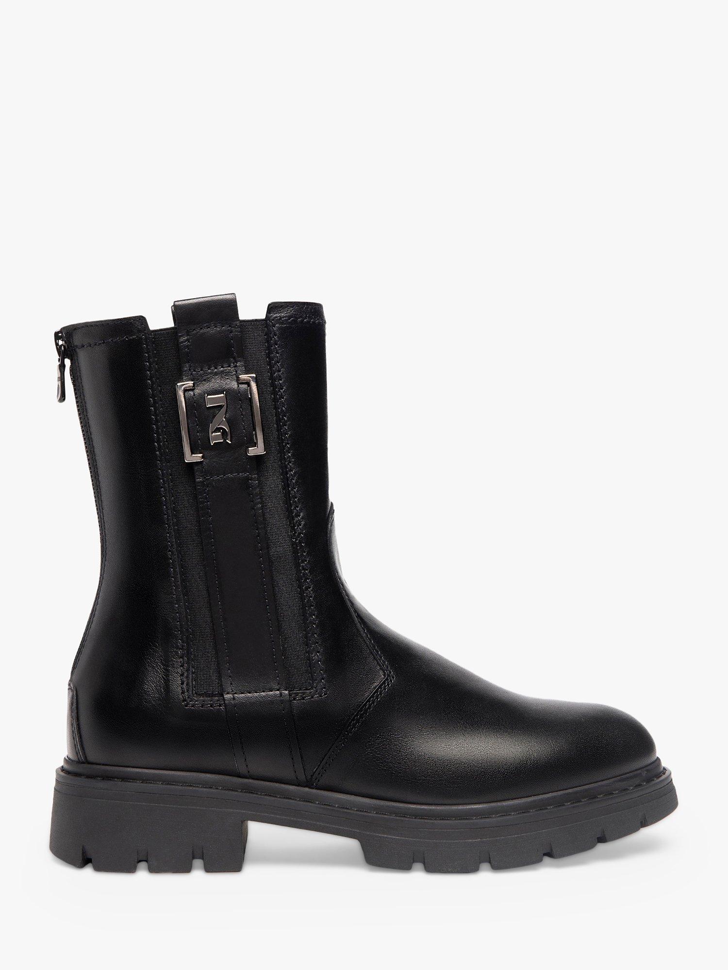 Product image 1 of 5, which shows NeroGiardini Chunky Leather Biker Boots, Black, 2