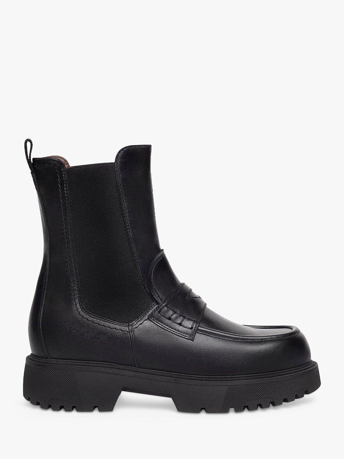 NeroGiardini Moccasin Toe Leather Chelsea Boots, Black