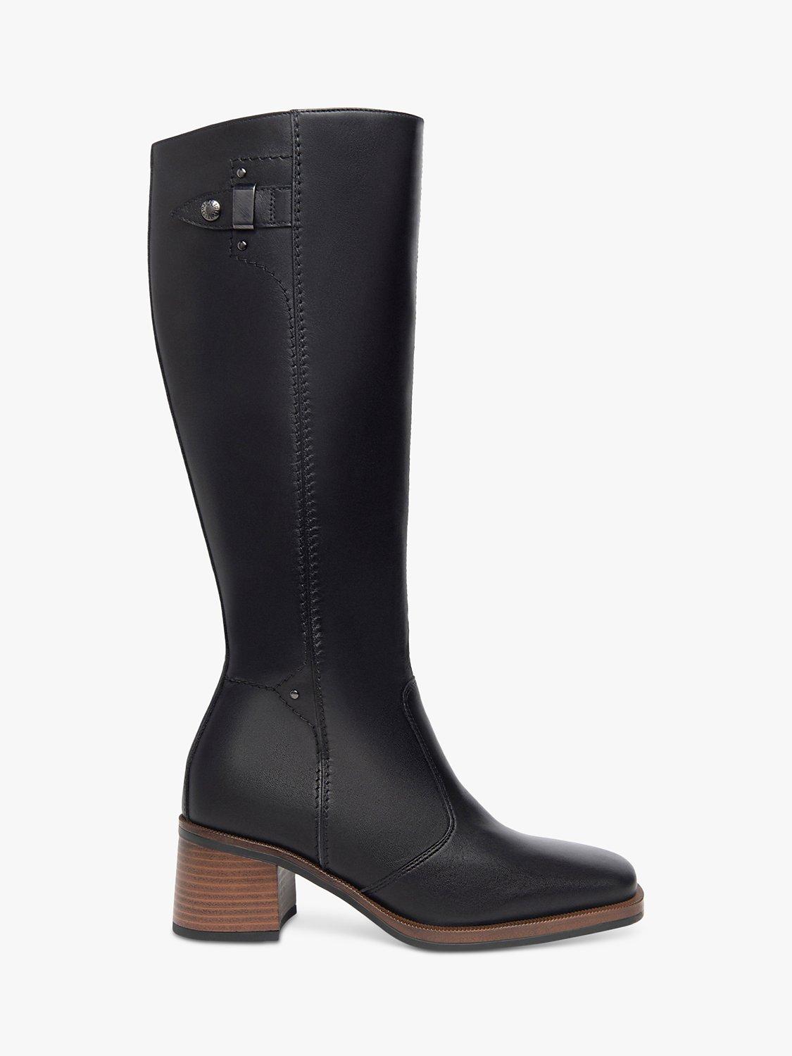 Product image 1 of 4, which shows NeroGiardini Square Toe Block Heel Knee High Leather Boots, Black, 3