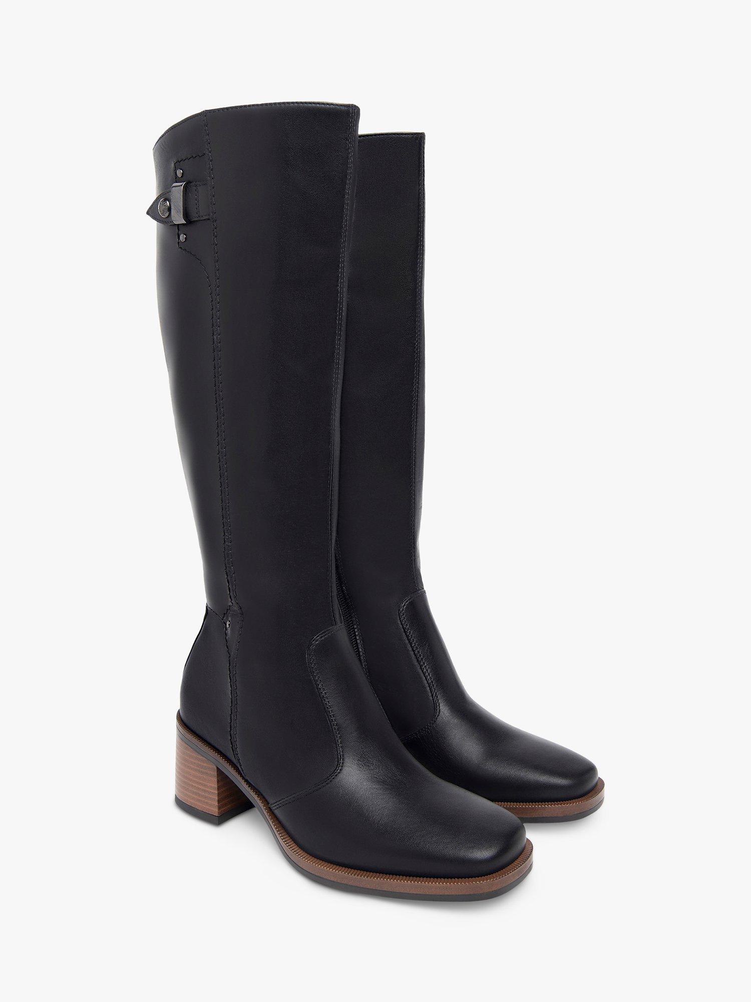 Product image 2 of 4, which shows NeroGiardini Square Toe Block Heel Knee High Leather Boots, Black, 3