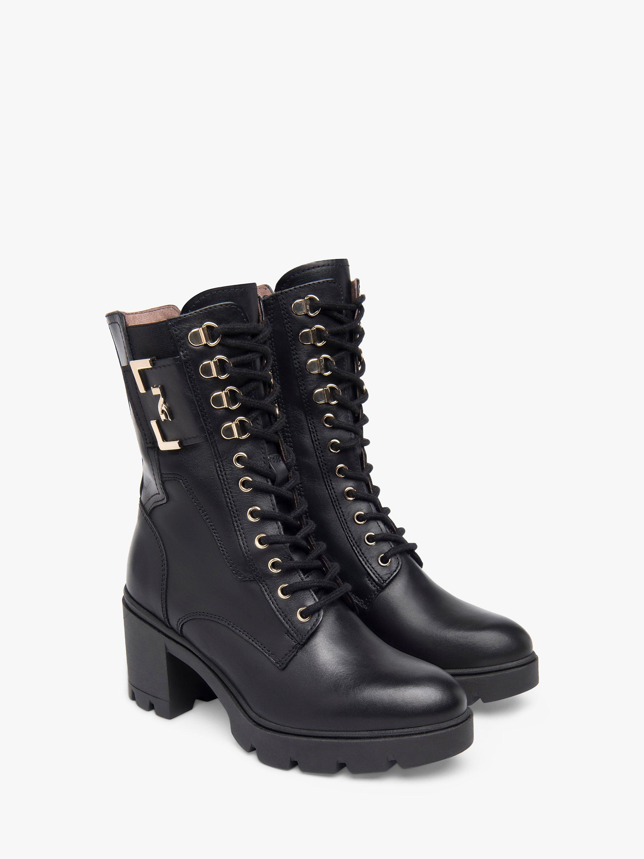 Product image 2 of 4, which shows NeroGiardini Chunky Heel Leather Biker Boots, Black, 2
