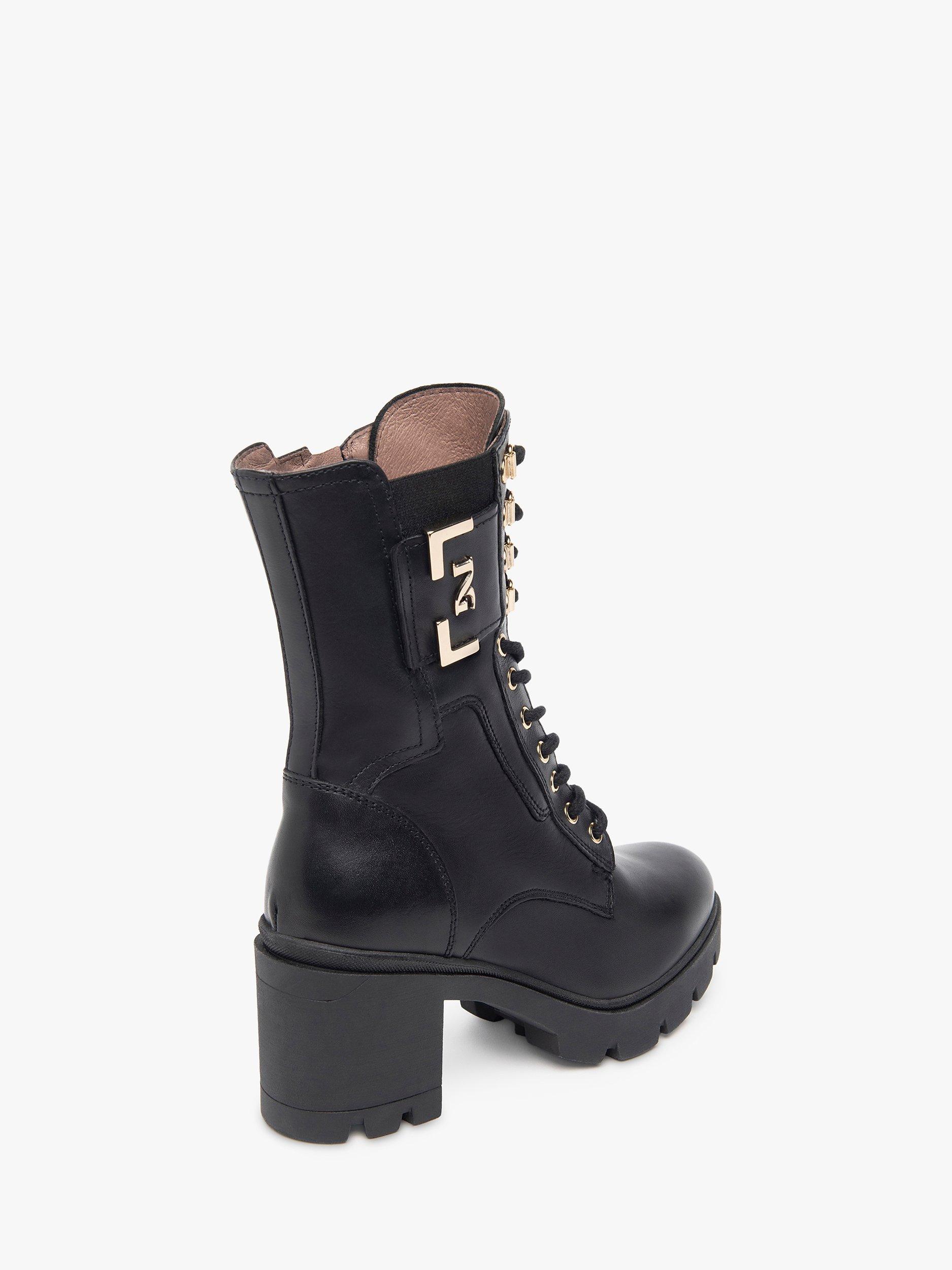Product image 3 of 4, which shows NeroGiardini Chunky Heel Leather Biker Boots, Black, 2