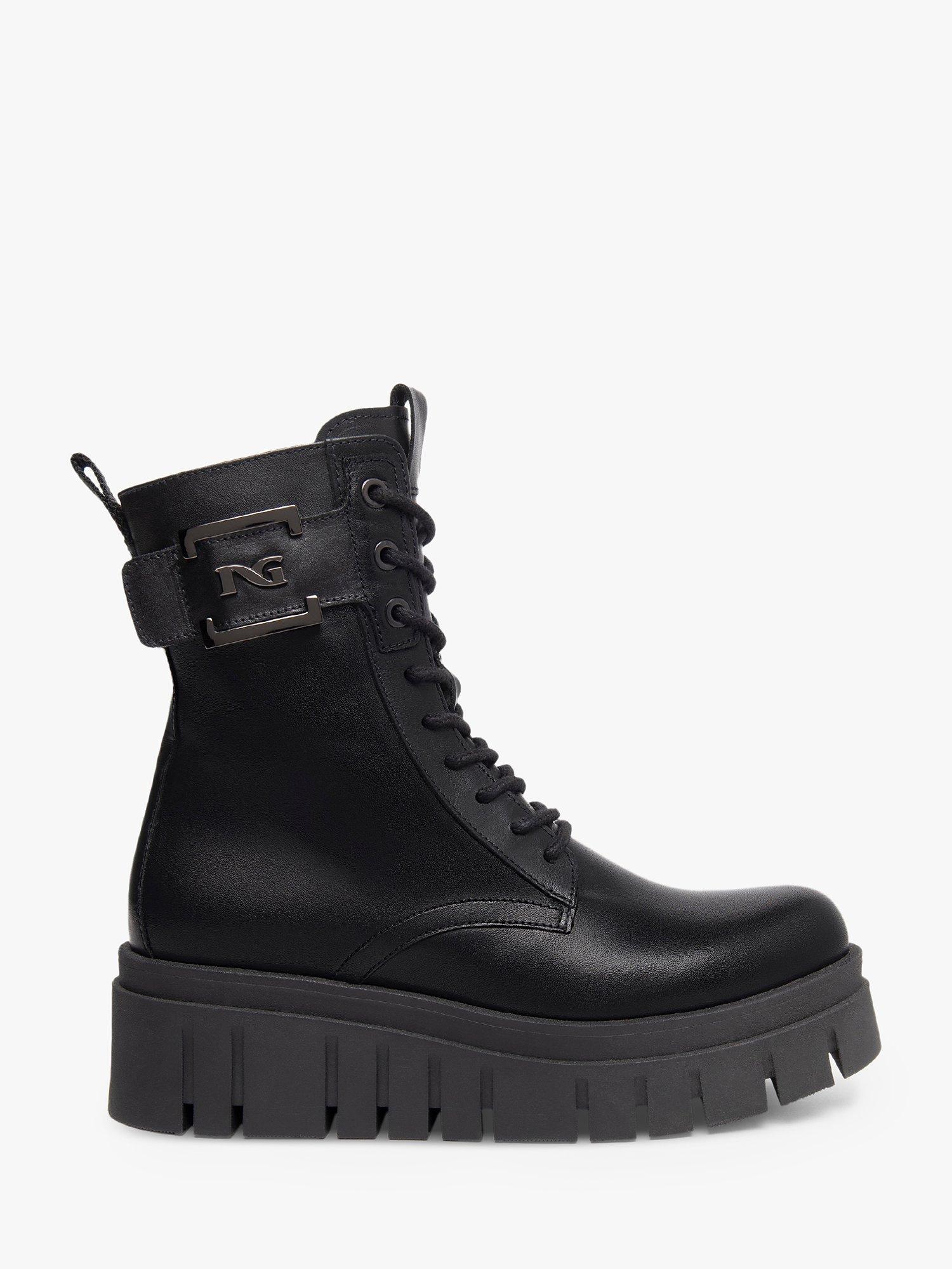 Product image 1 of 5, which shows NeroGiardini Leather Ridge Sole Biker Boots, Black, 2