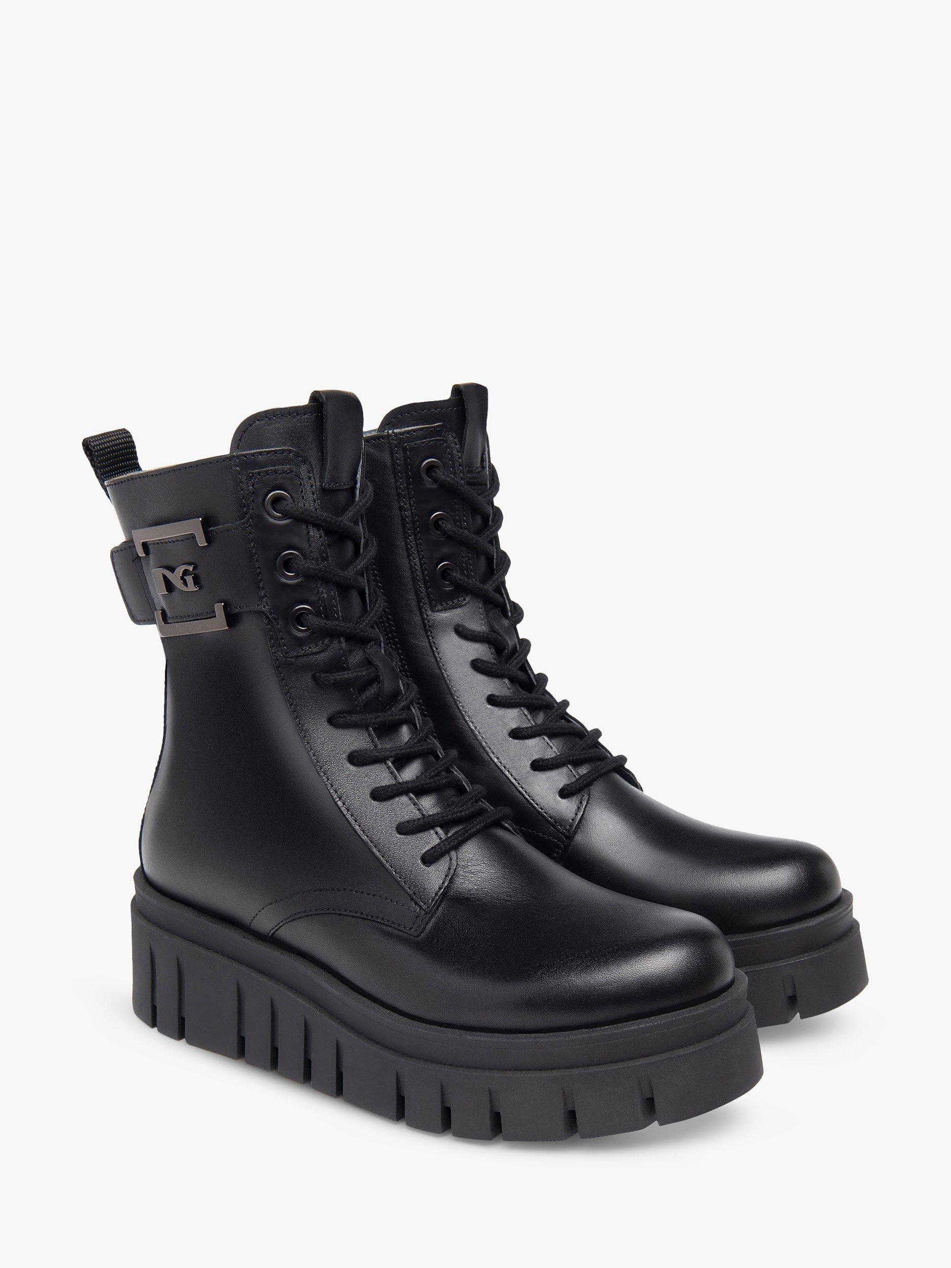 Product image 2 of 5, which shows NeroGiardini Leather Ridge Sole Biker Boots, Black, 2