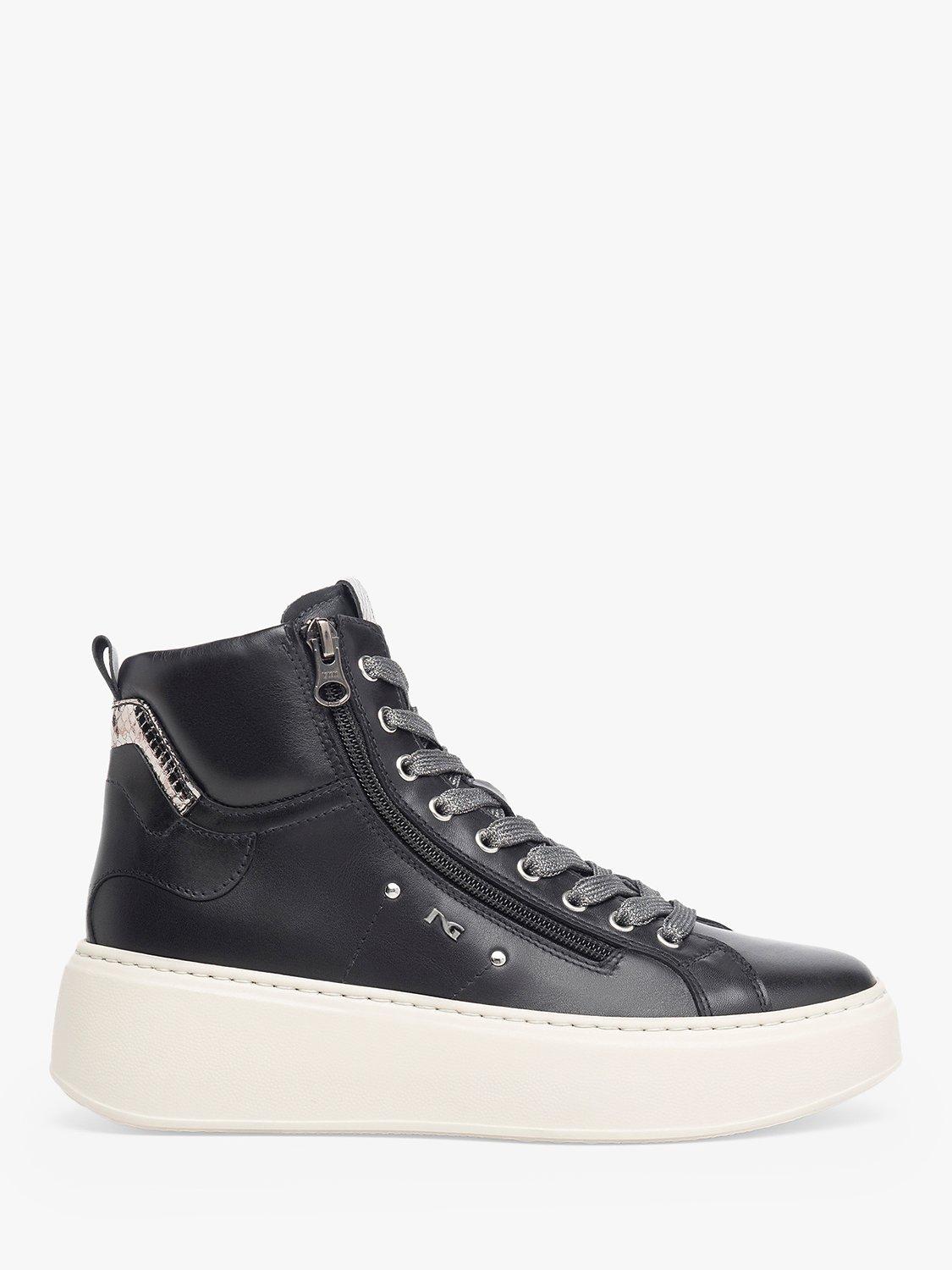 NeroGiardini Leather Flatform Hi Top Trainers, Black
