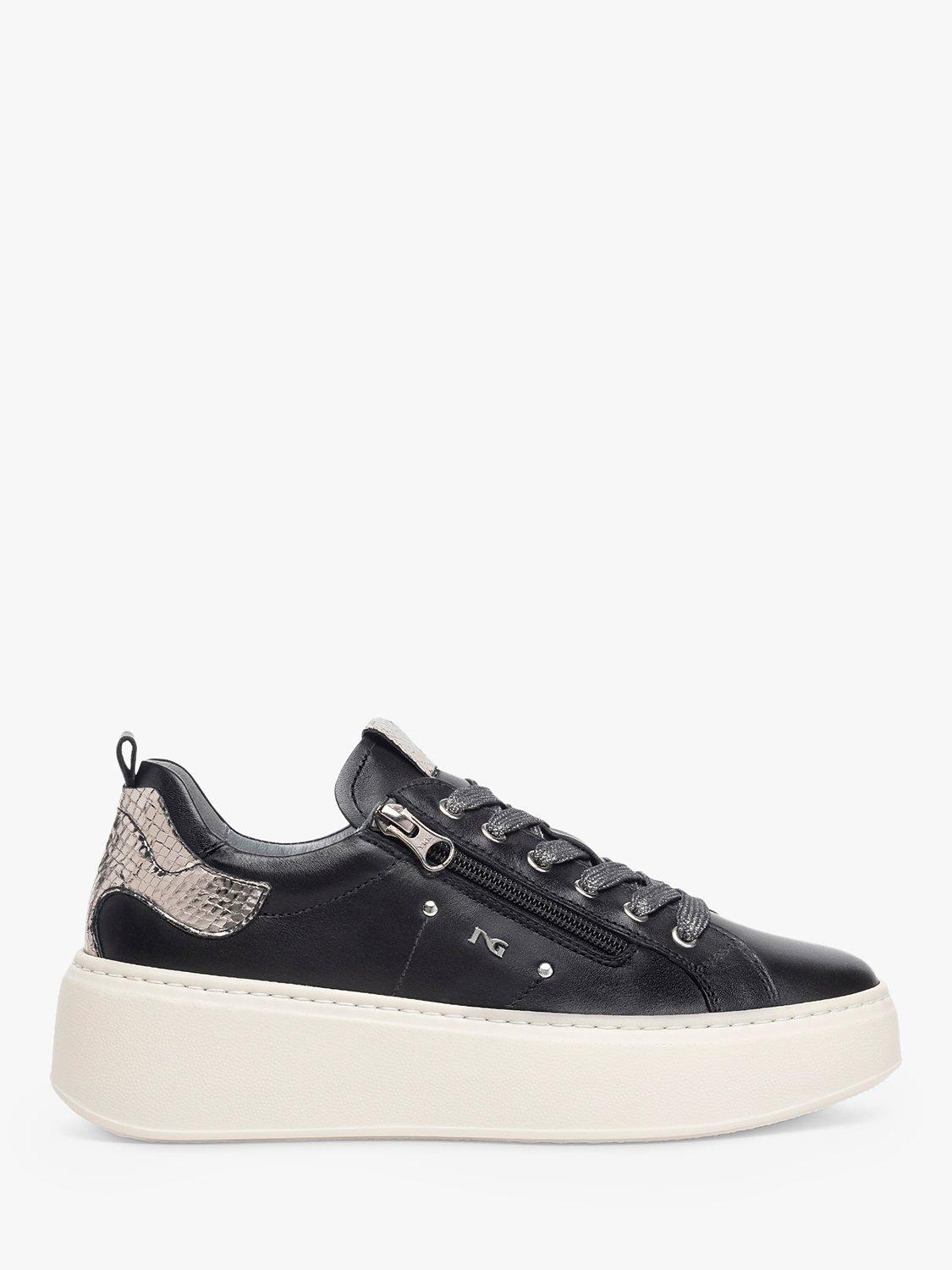 NeroGiardini Zip Detail Low Top Leather Trainers, Black