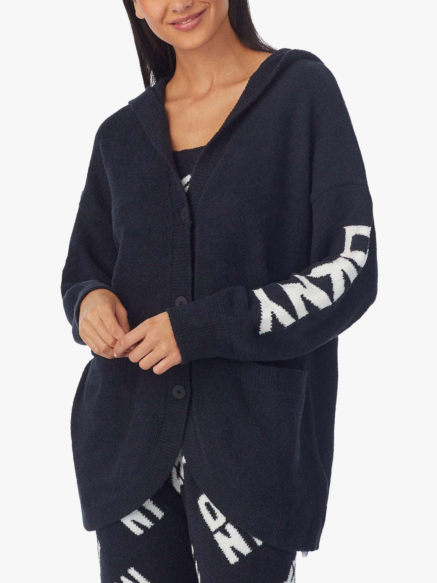 DKNY Boucle Hooded Lounge Cardigan, Black
