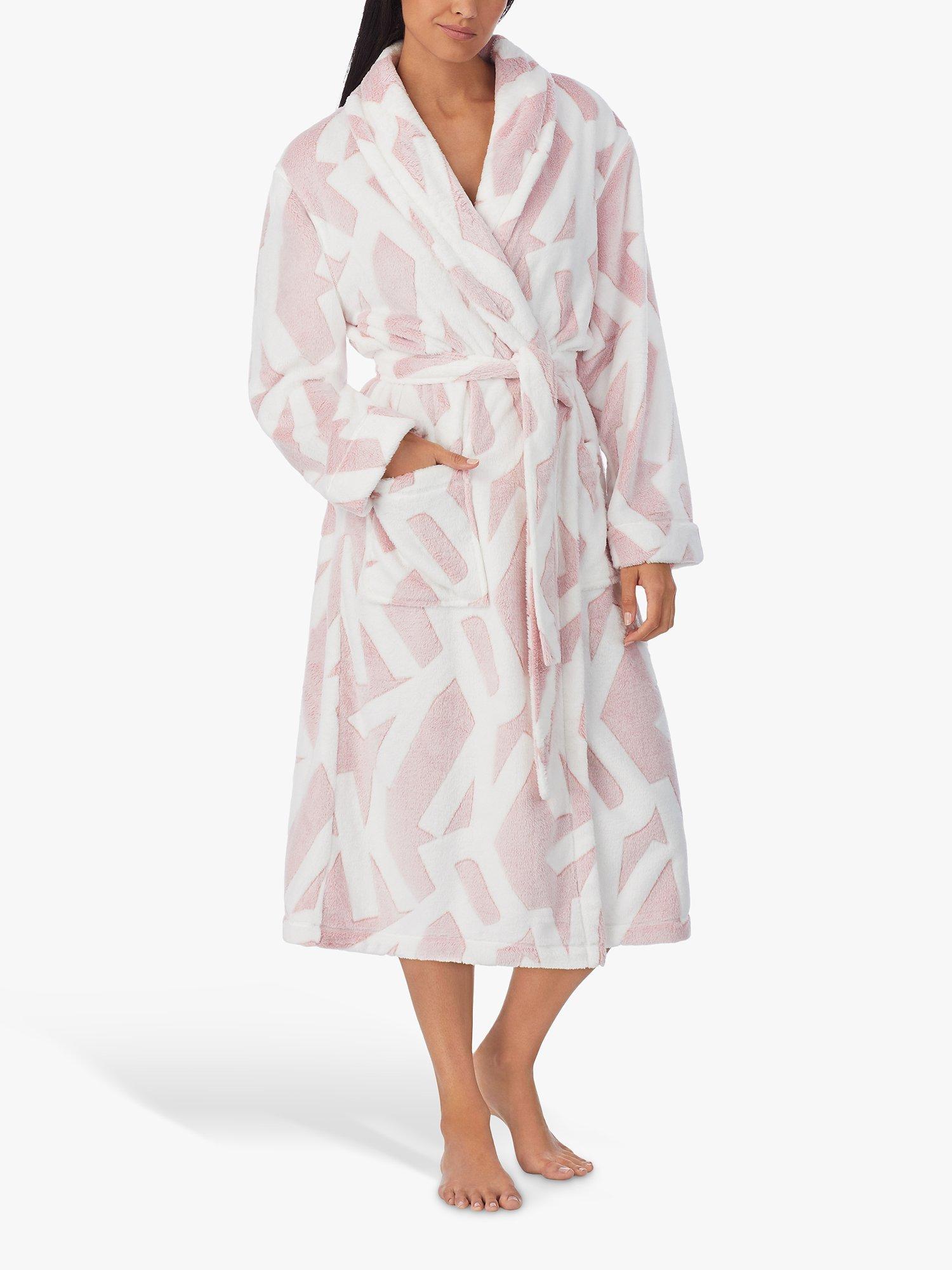DKNY Allover Logo Long Soft Robe, Pink