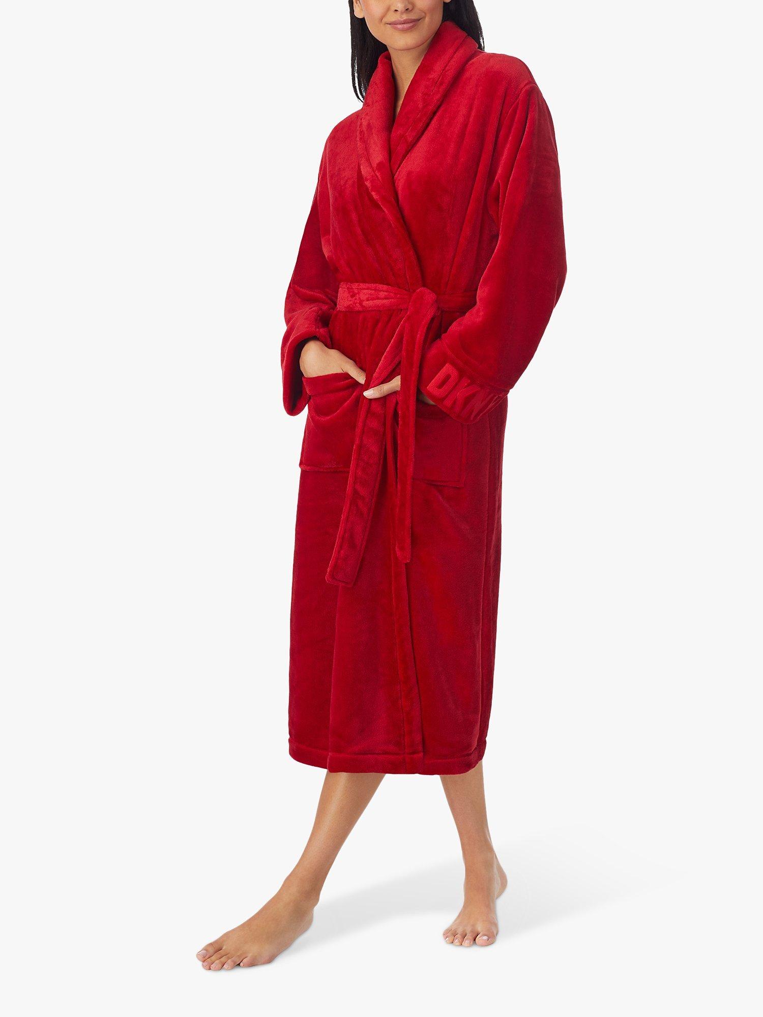 DKNY Long Sleeve Embroidered Logo Cuff Robe, Red