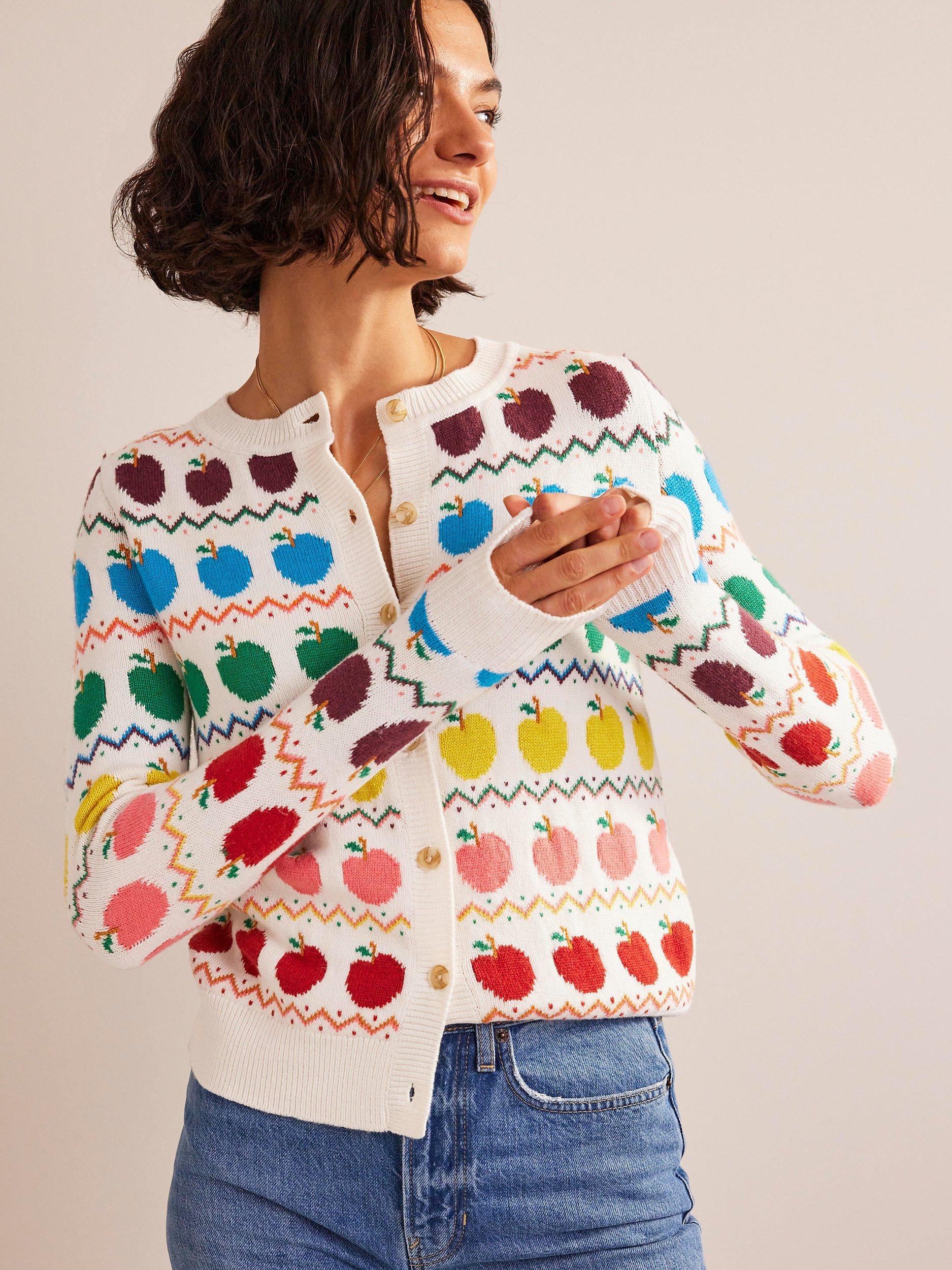 Boden Edie Apple Fair Isle Wool Cotton Blend Cardigan, Multi