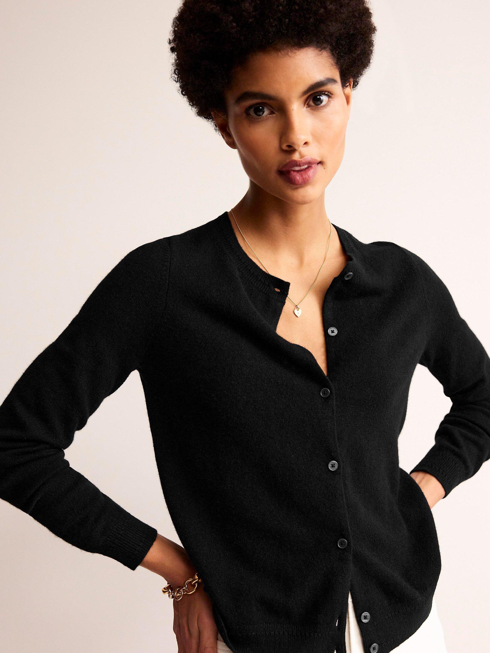 Boden Eva Cashmere Crew Cardigan Black