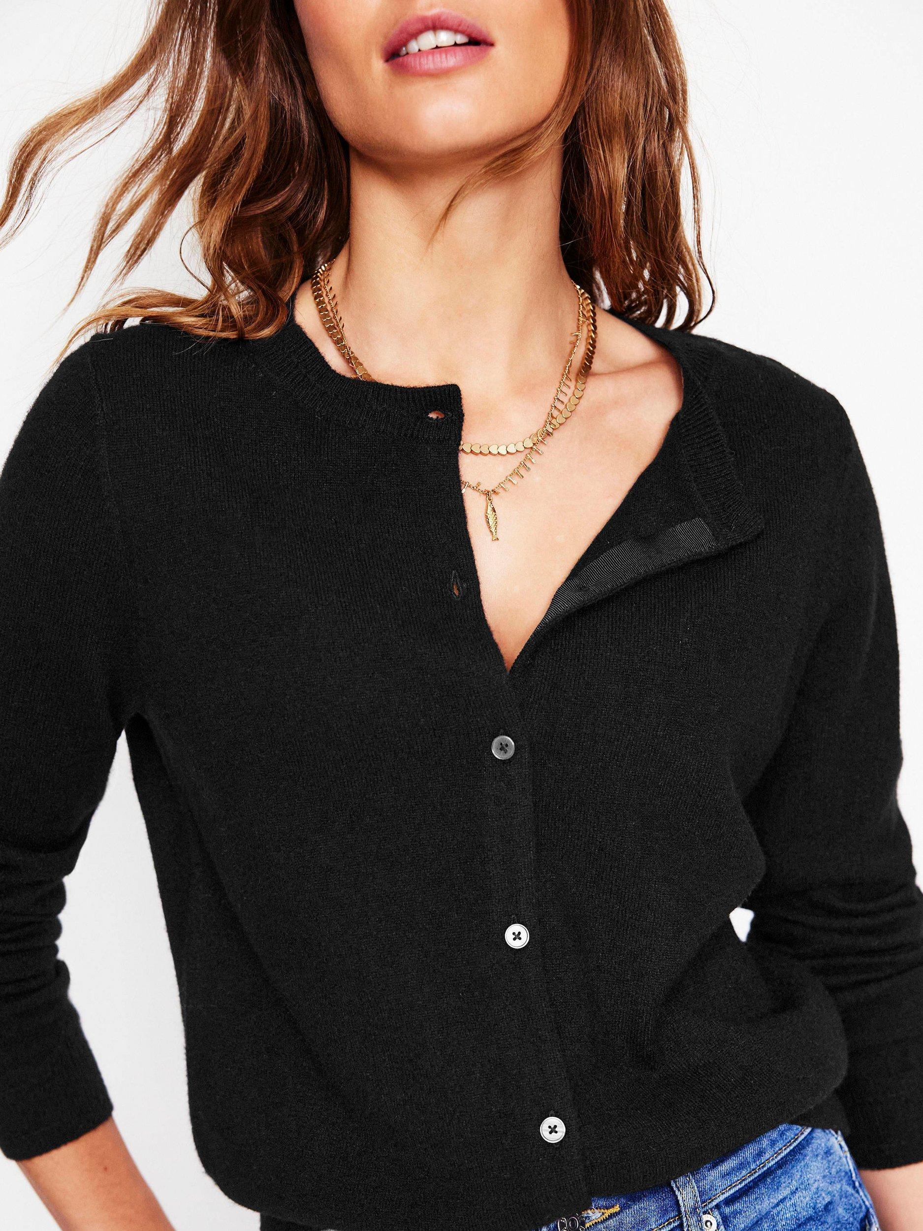 Product image 2 of 6, which shows Boden Eva Cashmere Crew Cardigan, Black, XS