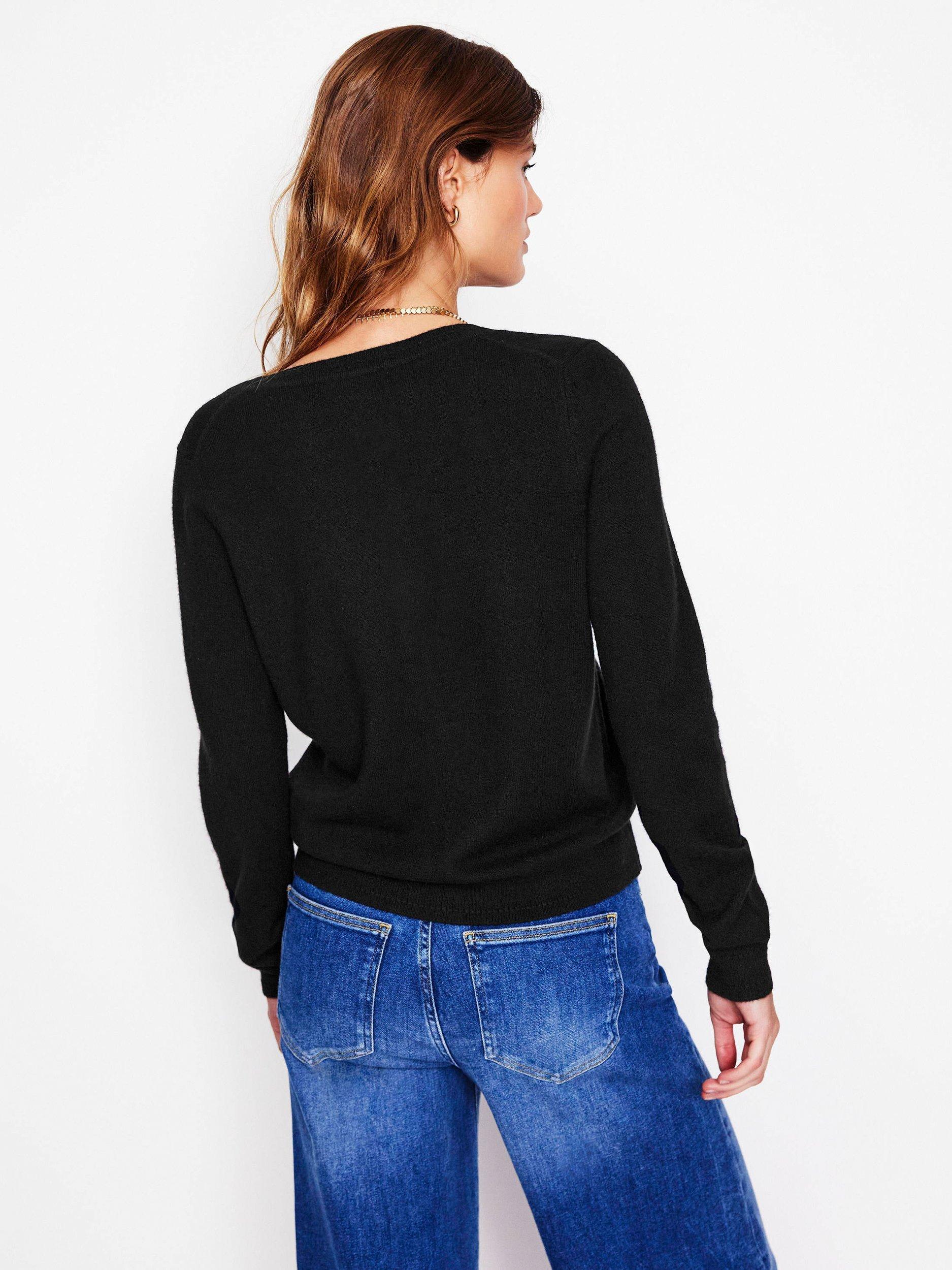 Product image 3 of 6, which shows Boden Eva Cashmere Crew Cardigan, Black, XS