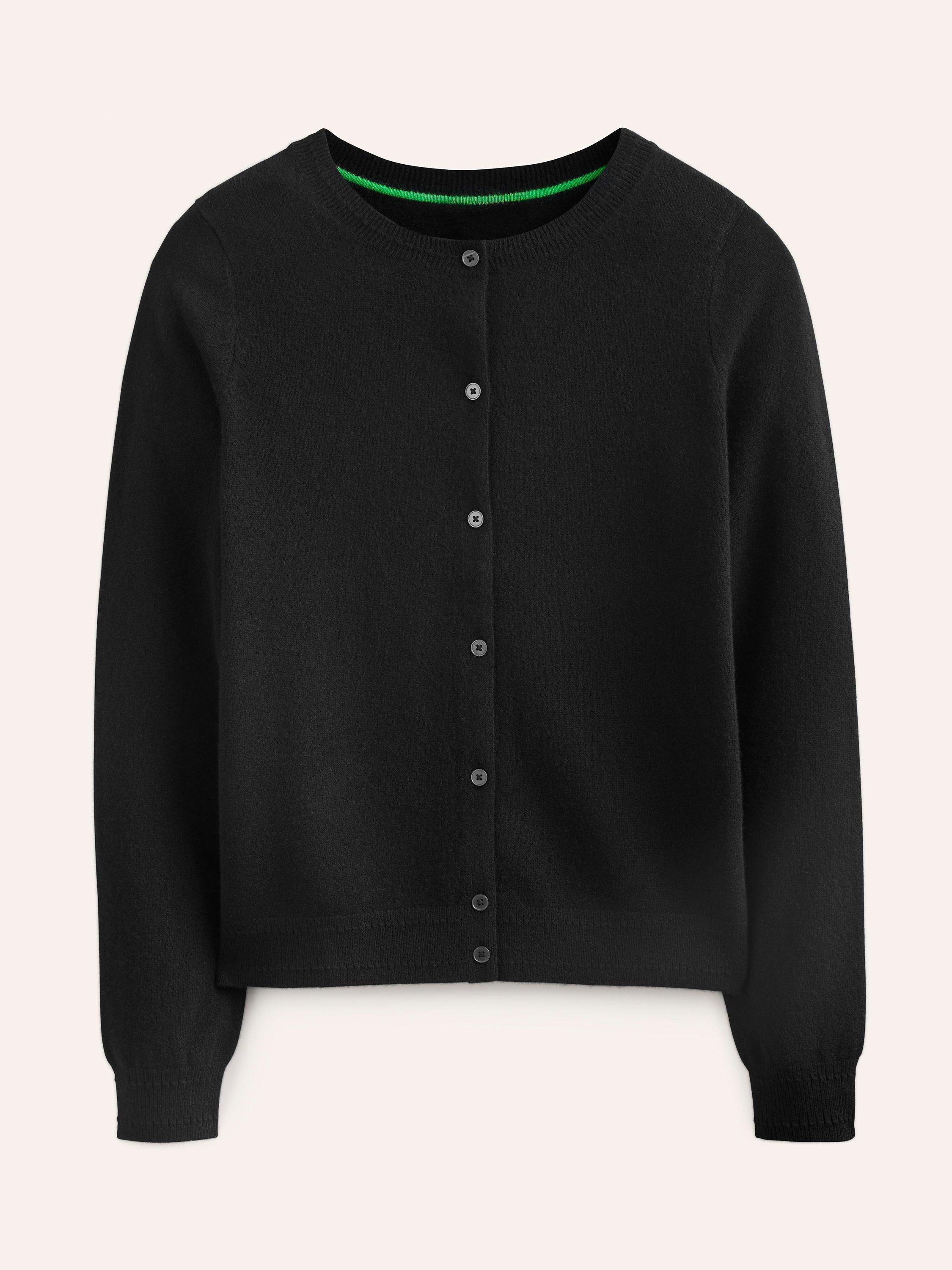 Boden Eva Cashmere Crew Cardigan, Black, S