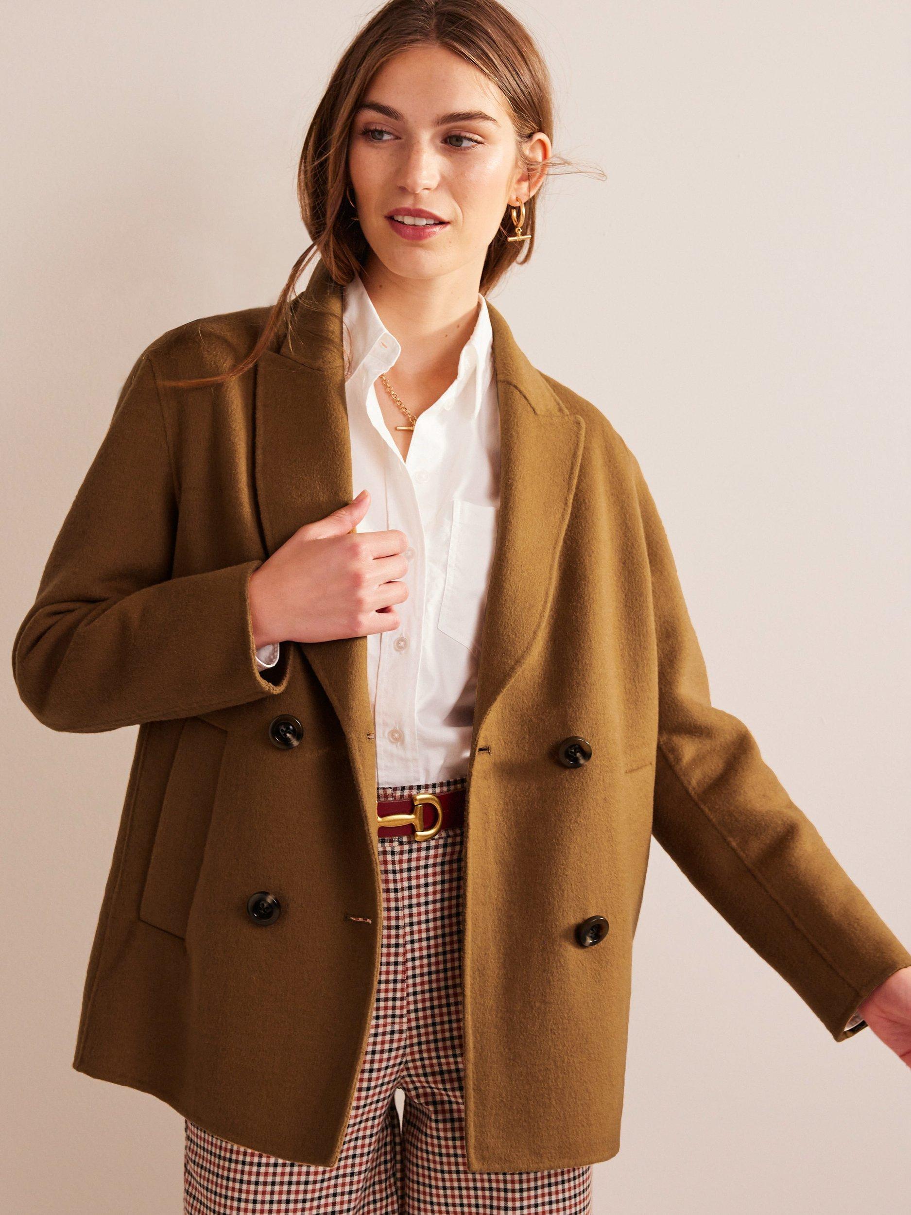 Boden Wool Blend Double Breasted Pea Coat, Camel