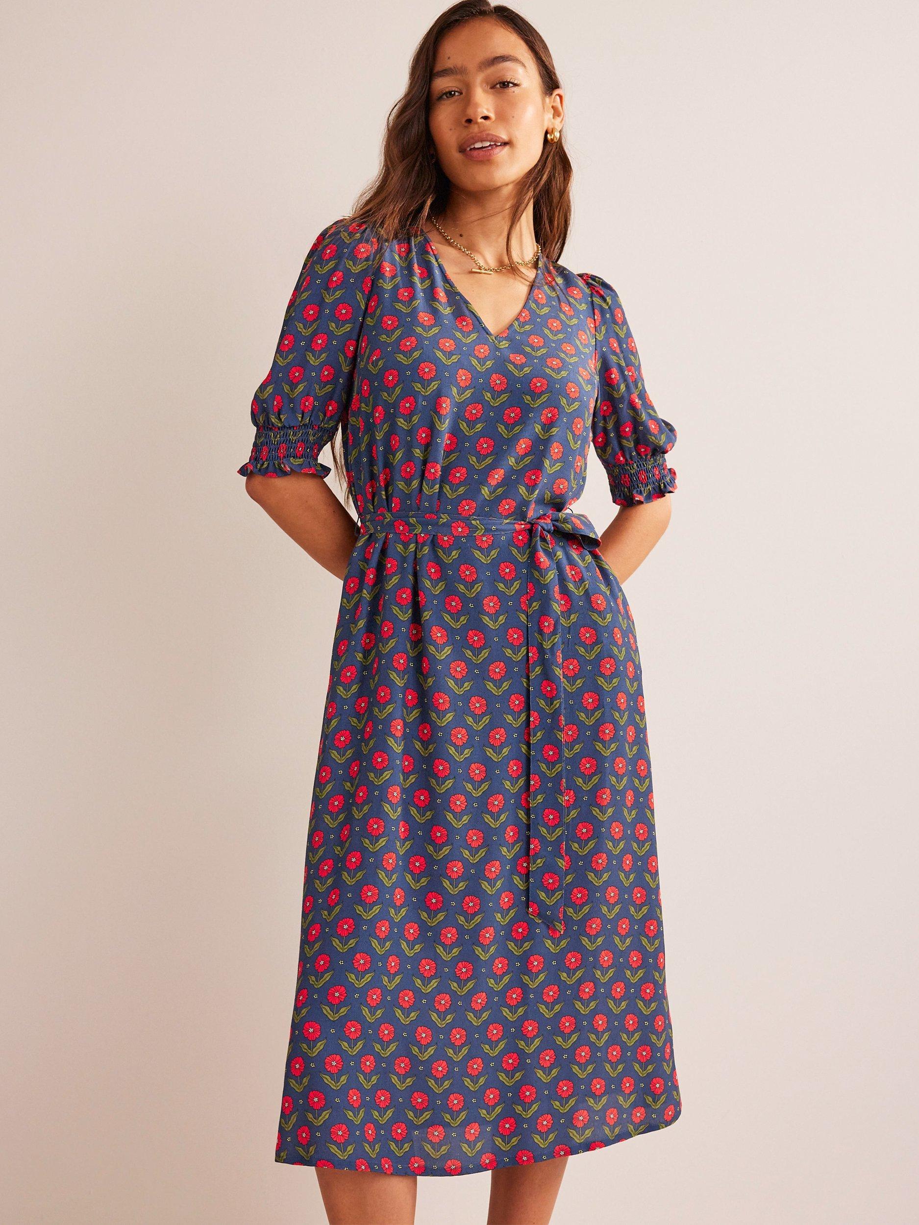 Boden Daisy Ecovero Smock Dress Navy Daisy Foliage 12