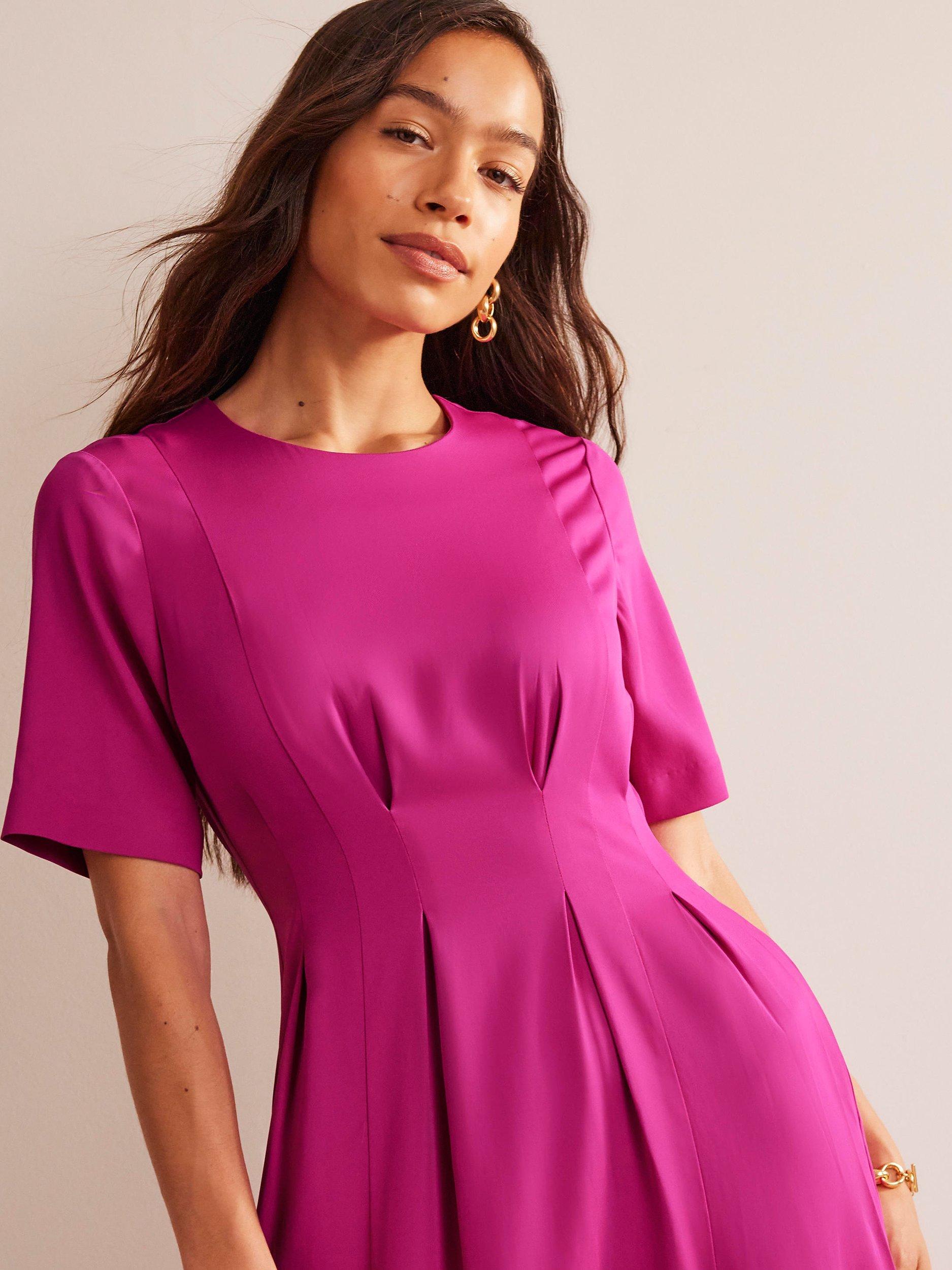 Boden Pleated Waist Midi Dress, Magenta
