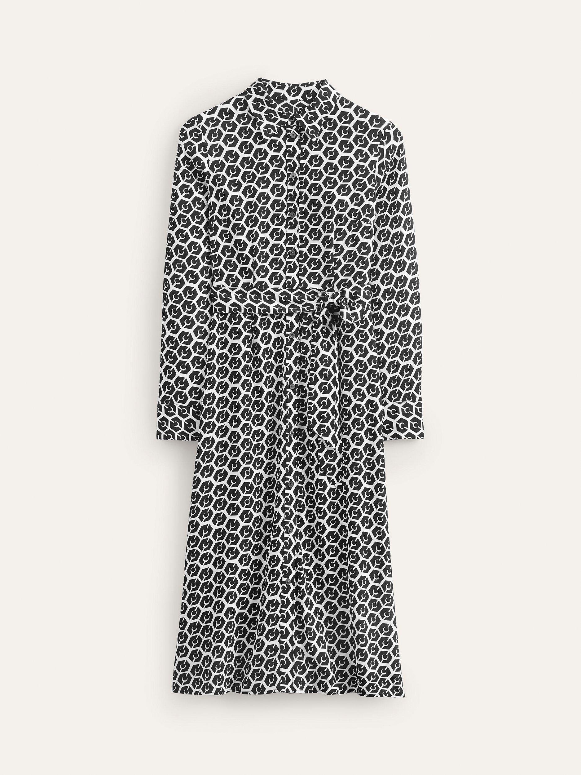 Boden Kate Geomatric Midi Shirt Dress, Black, Reverie