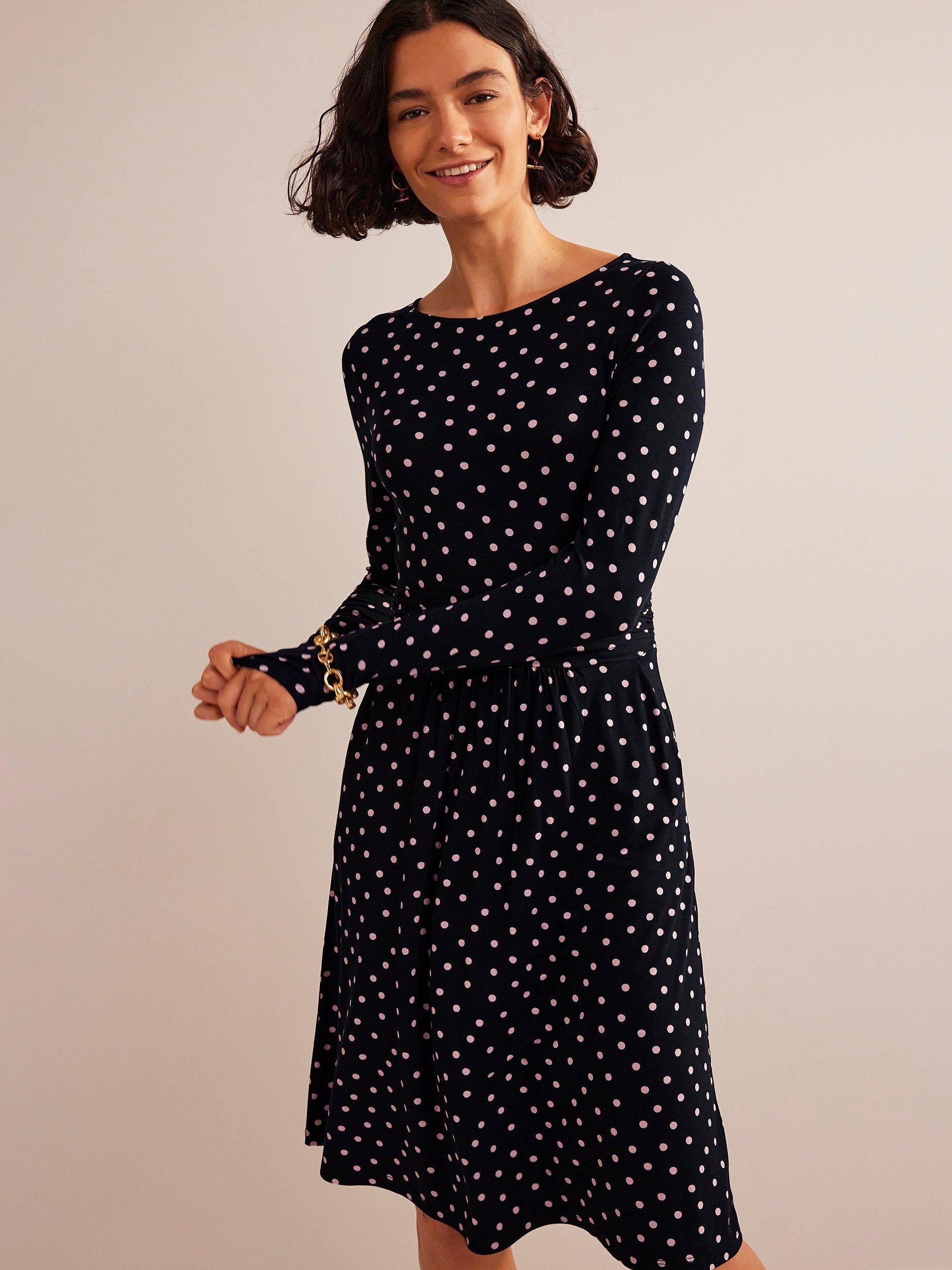 Boden Abigail Spot Ecovero Jersey Dress Black Milkshake Spot