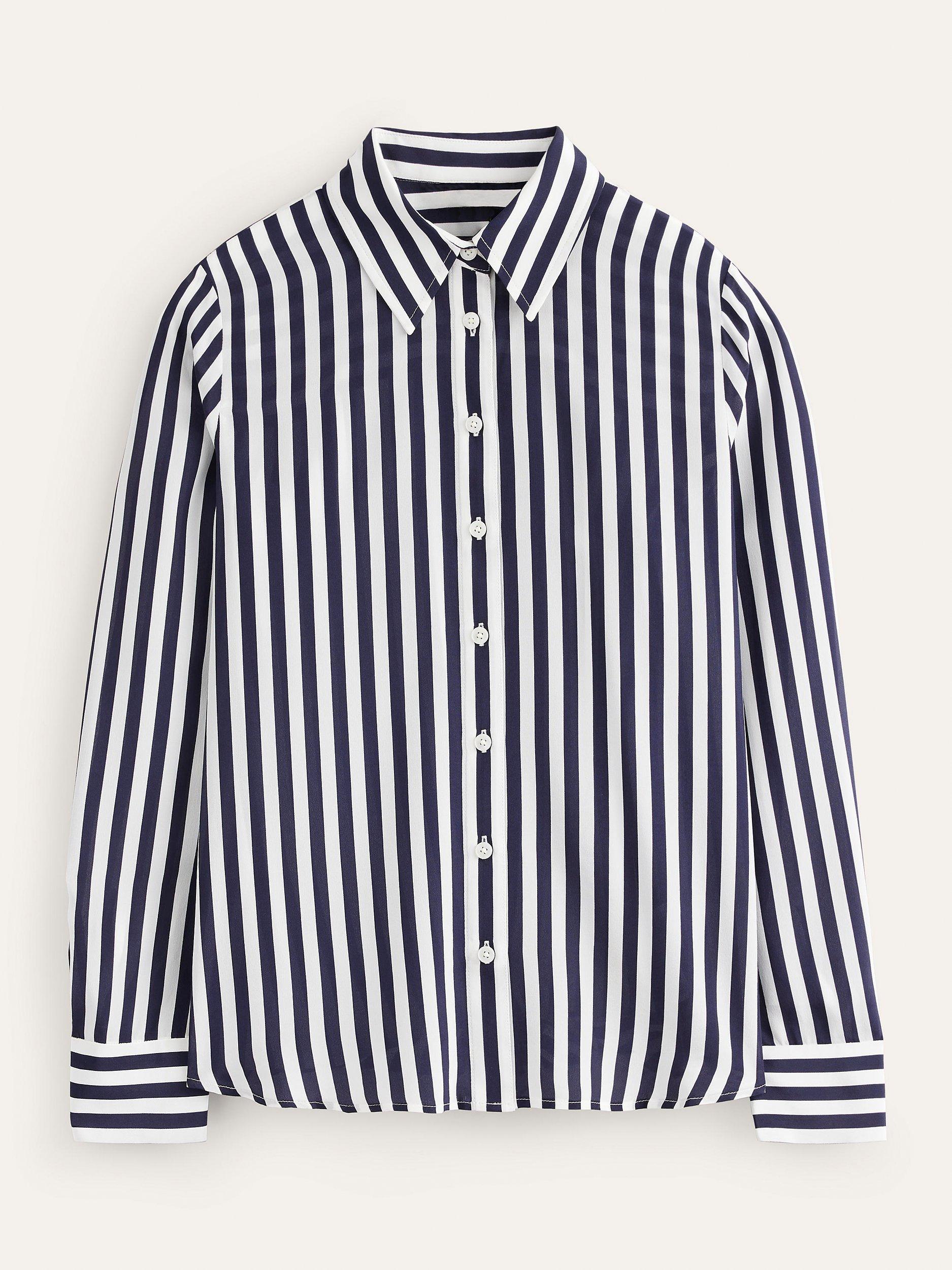 Product image 5 of 5, which shows Boden Sienna Stripe Silk Shirt, Ivory/Navy, 8